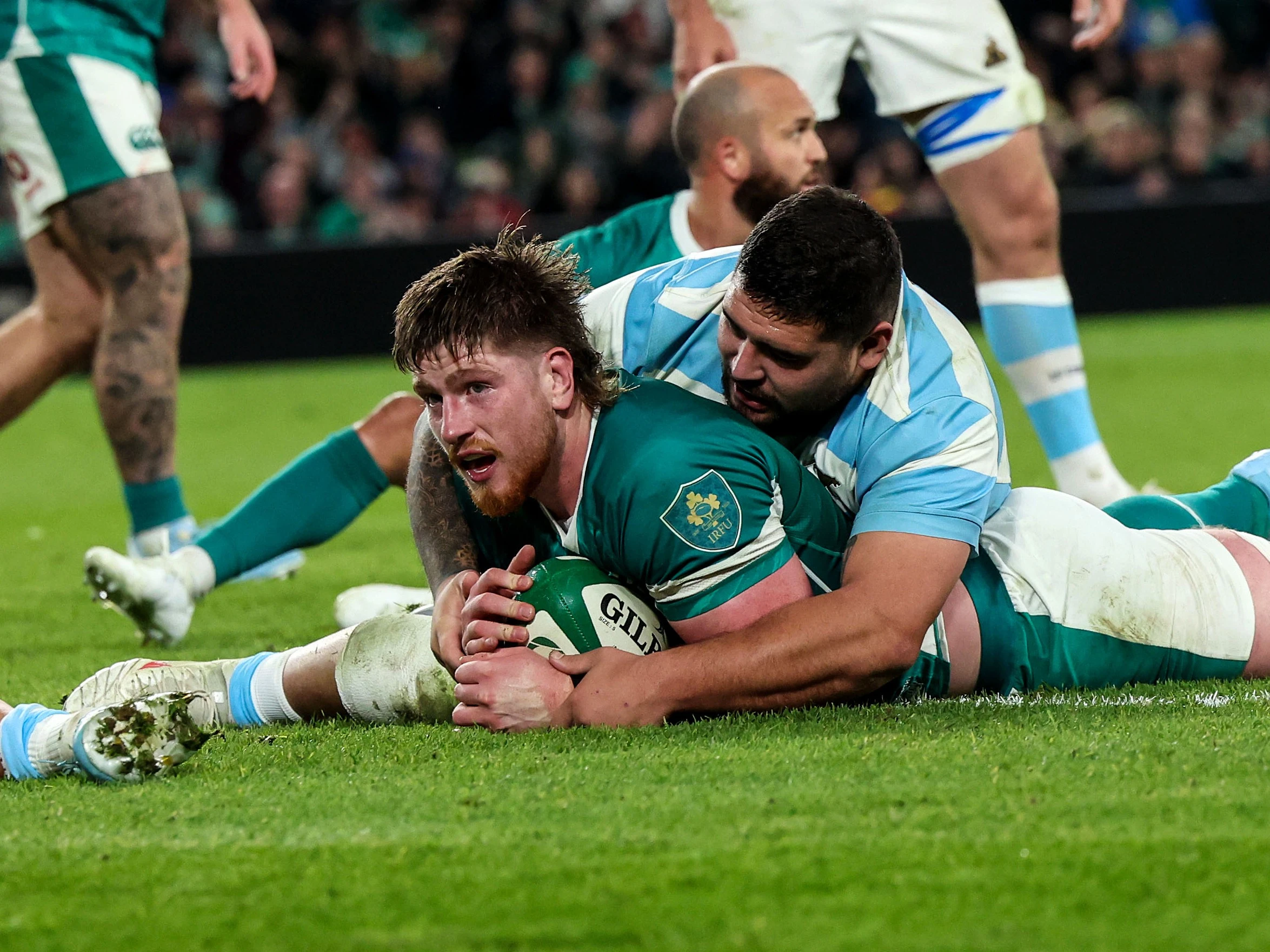 Joe McCarthy scores for Ireland against Argentina