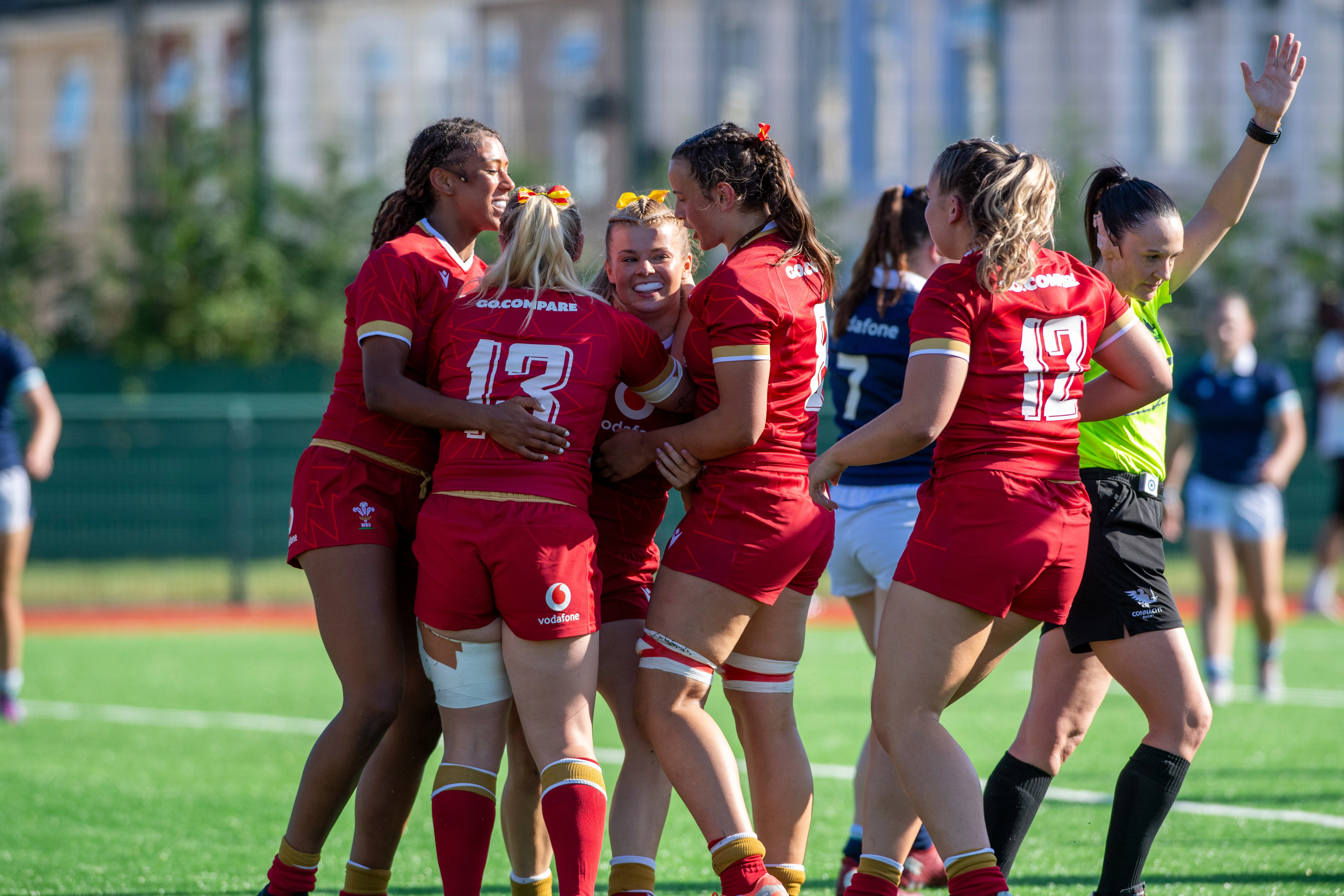 Wales celebrate a try