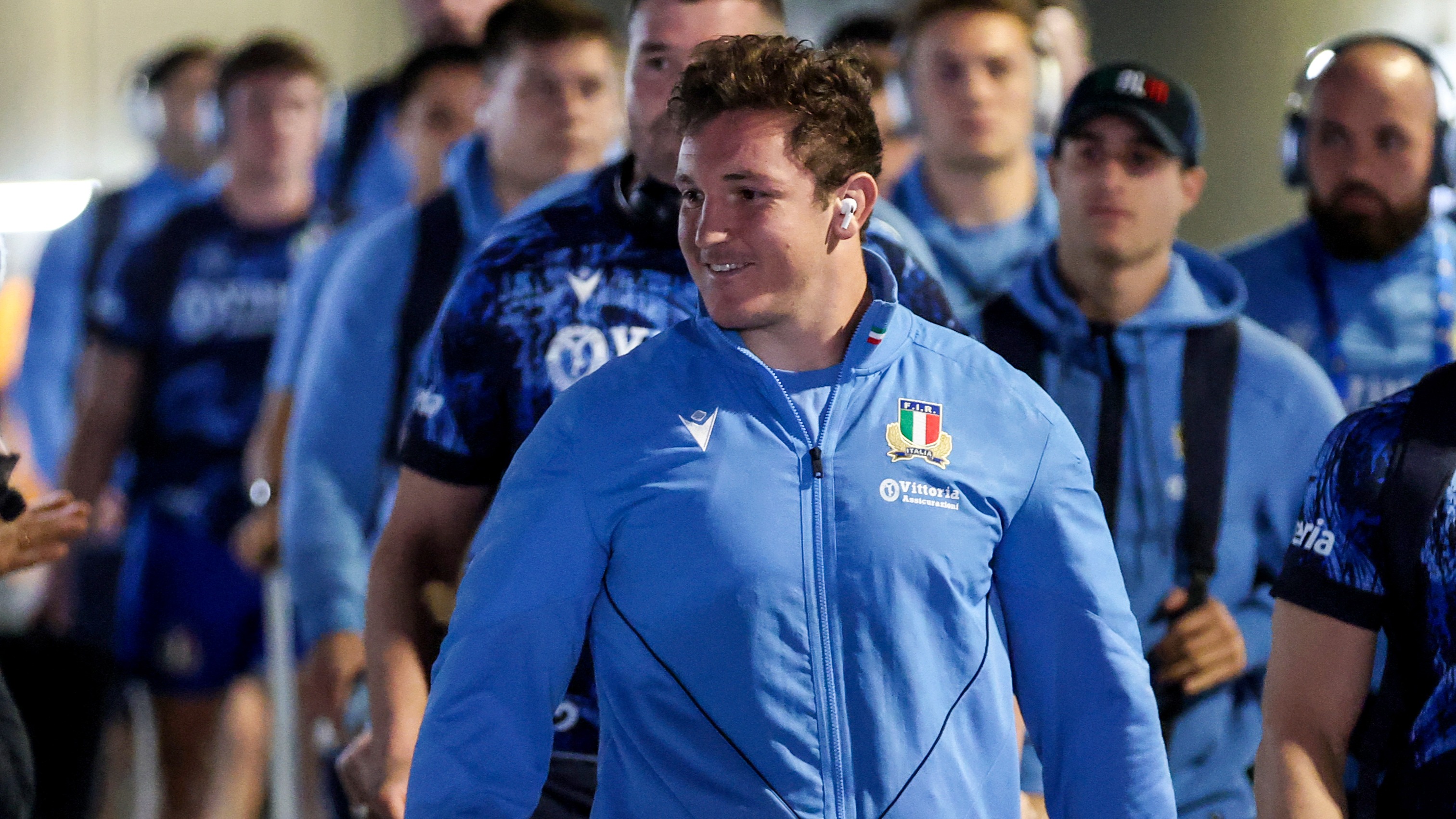 Michele Lamaro arrives at the Stadio Olimpico ahead of the 2025 Six Nations match against France.