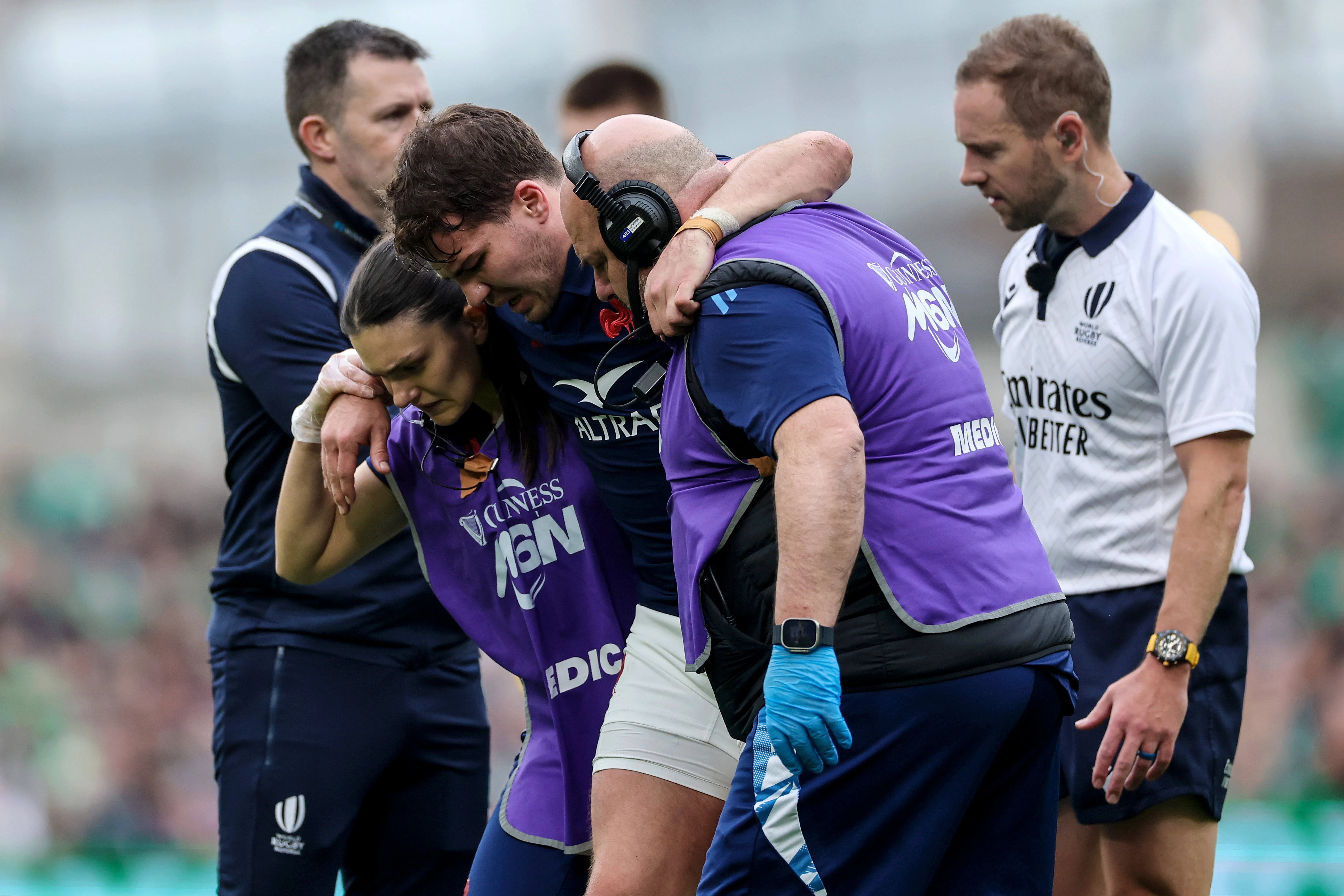 Dupont helped off the pitch v Ireland - M6N 2025