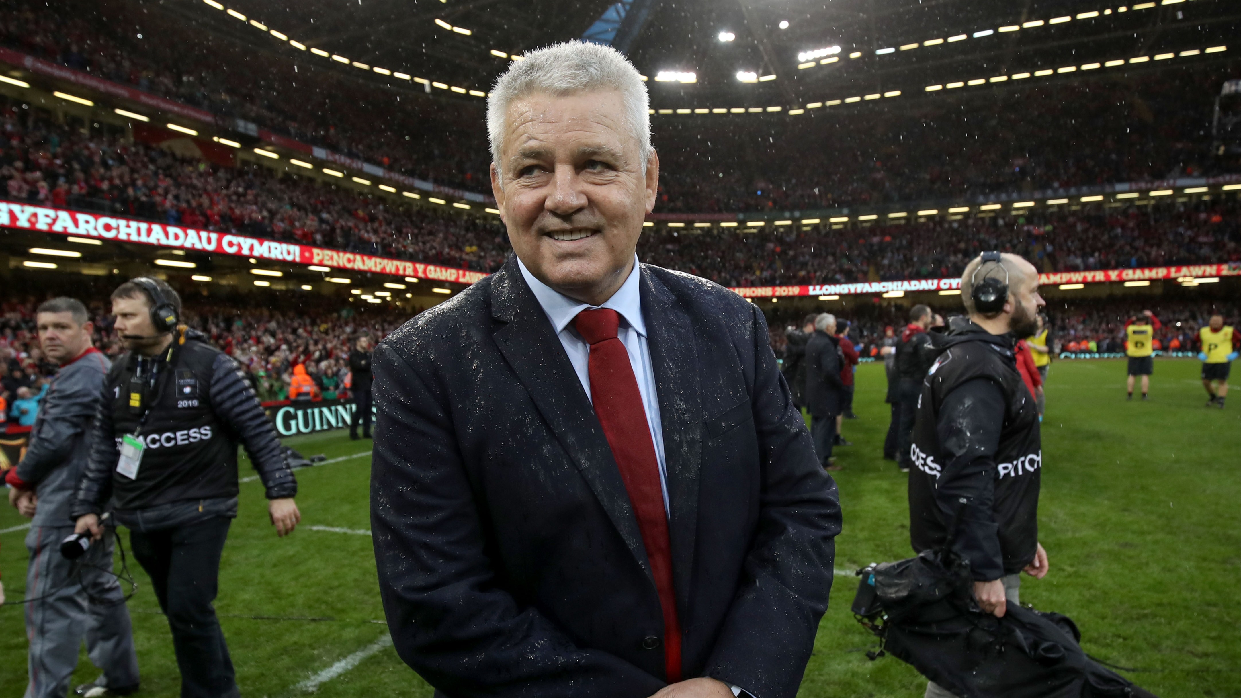 Warren Gatland celebrates winning the 2019 Grand Slam with Wales.
