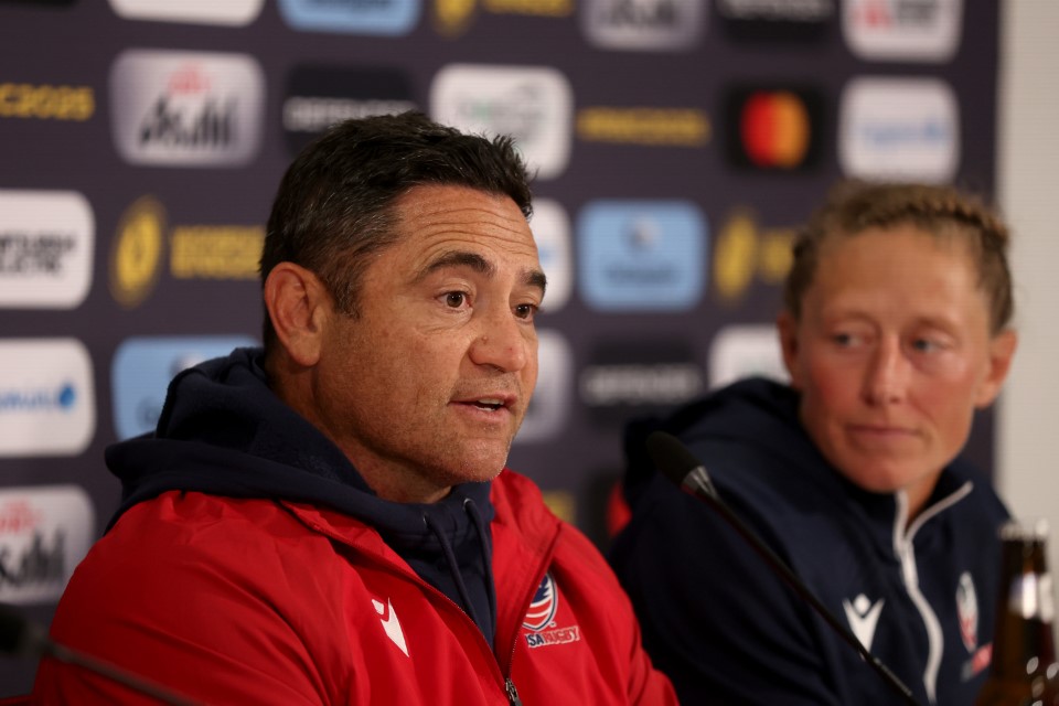 Sione Fukofuka speaks at a USA Rugby press conference.