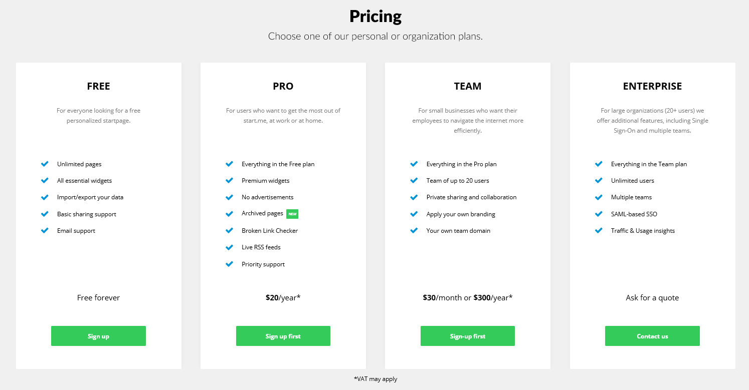 Start.me - Pricing