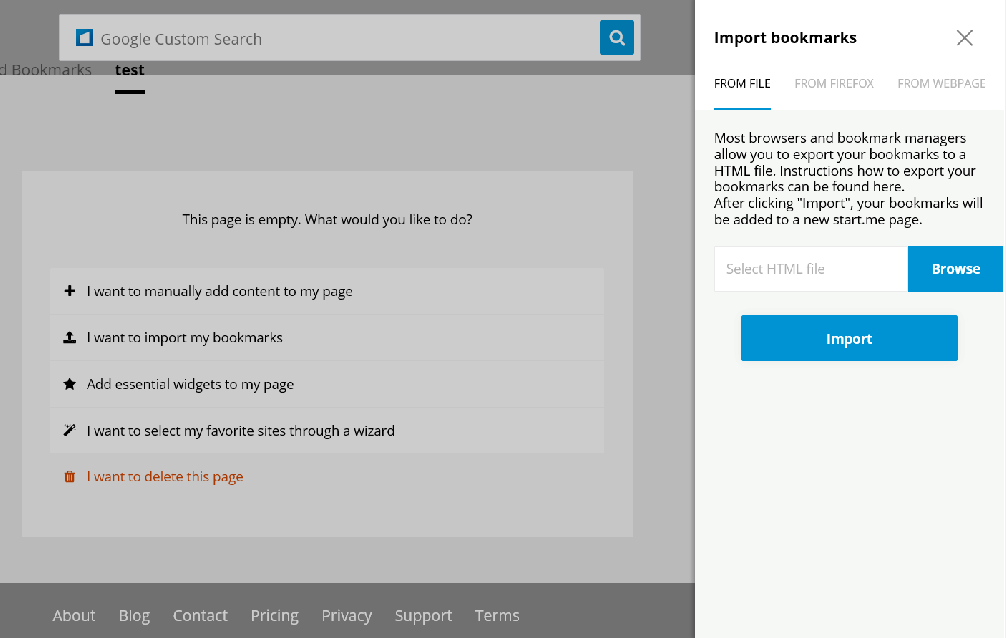 Start.me - 6. Import via browser extension or from html file