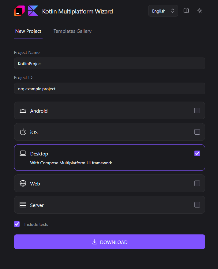 Create and download your project starter