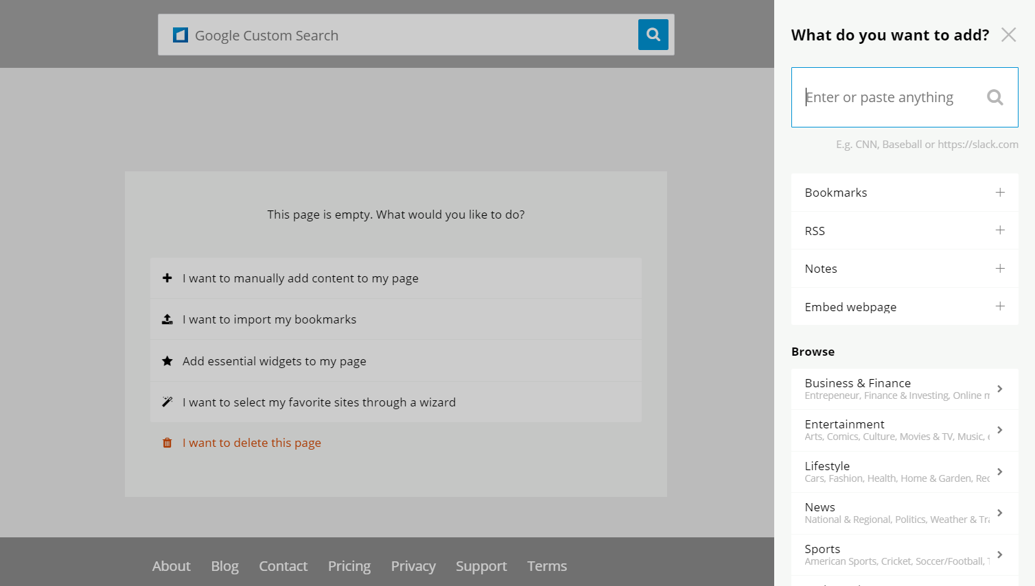 Start.me - 7. Add content manually