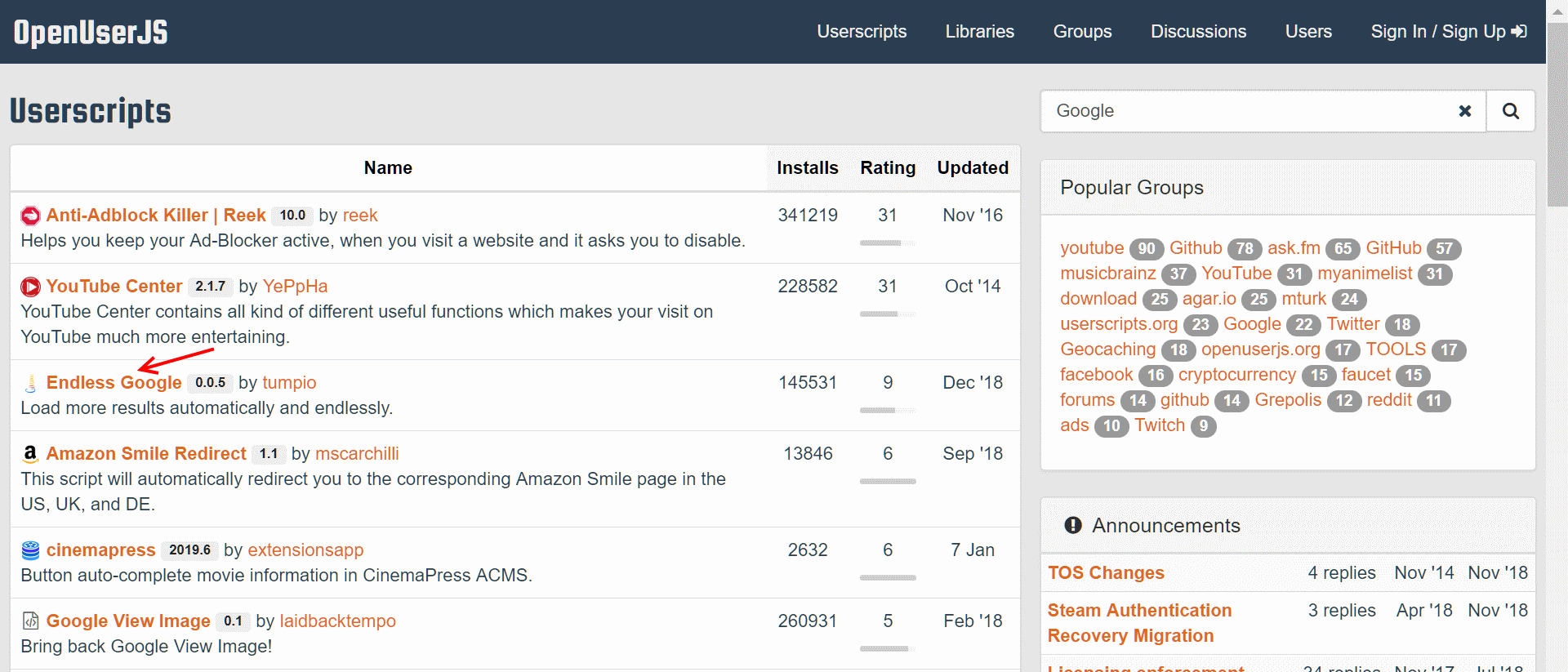 OpenUserJS - 2) Results Page