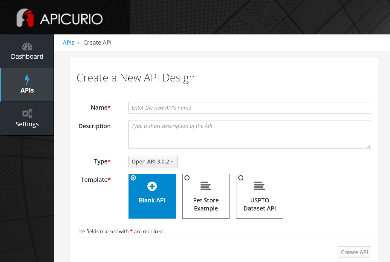 Apicurio - 1. Create a New API