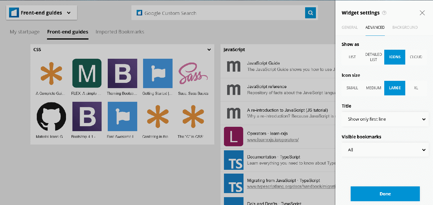 Start.me - 3. List layout - Large Icons
