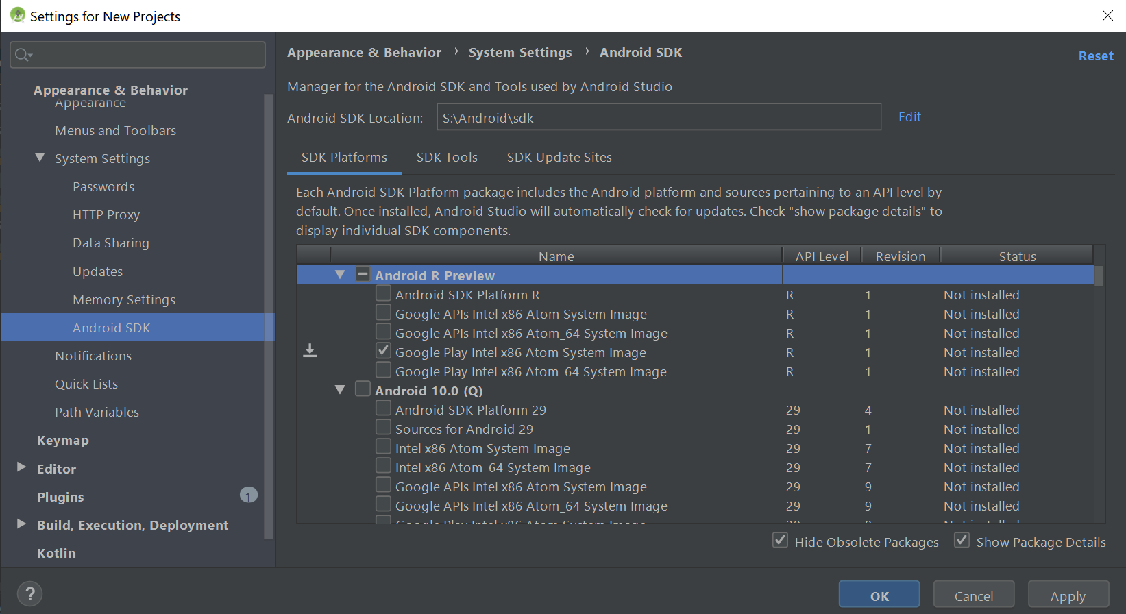 Android 11 - 1 - SDK selection