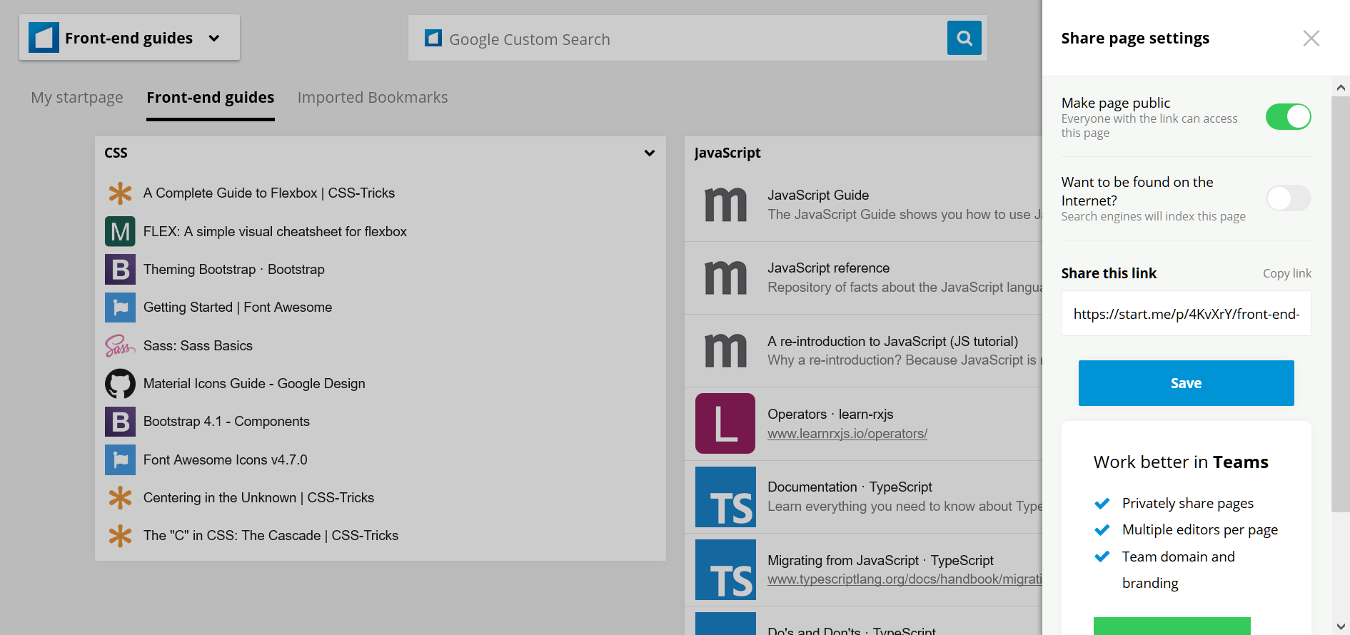 Start.me - 2. Copy the link