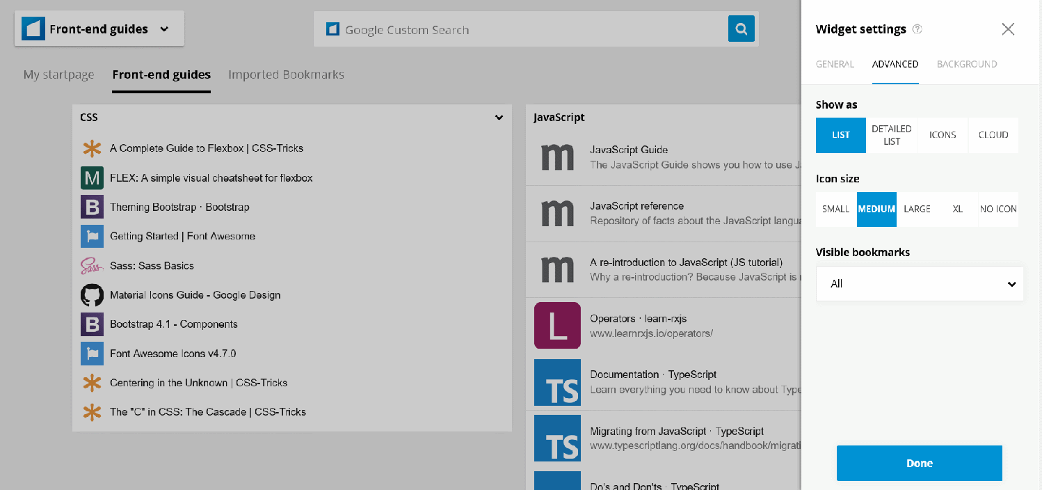 Start.me - 4. List layout - Medium Icons List