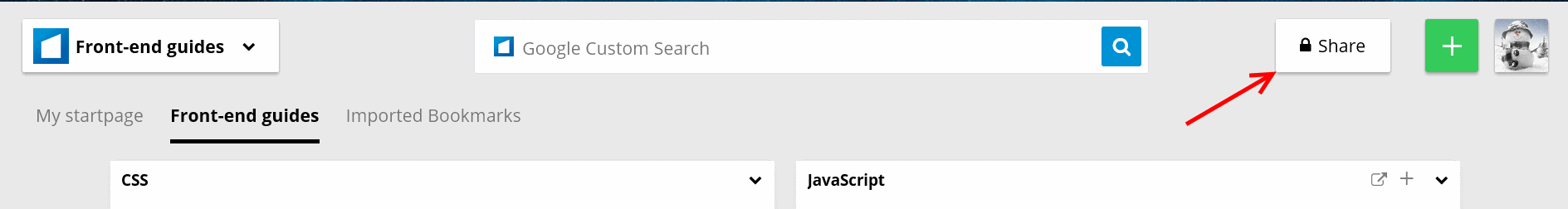 Start.me - 1. Share button