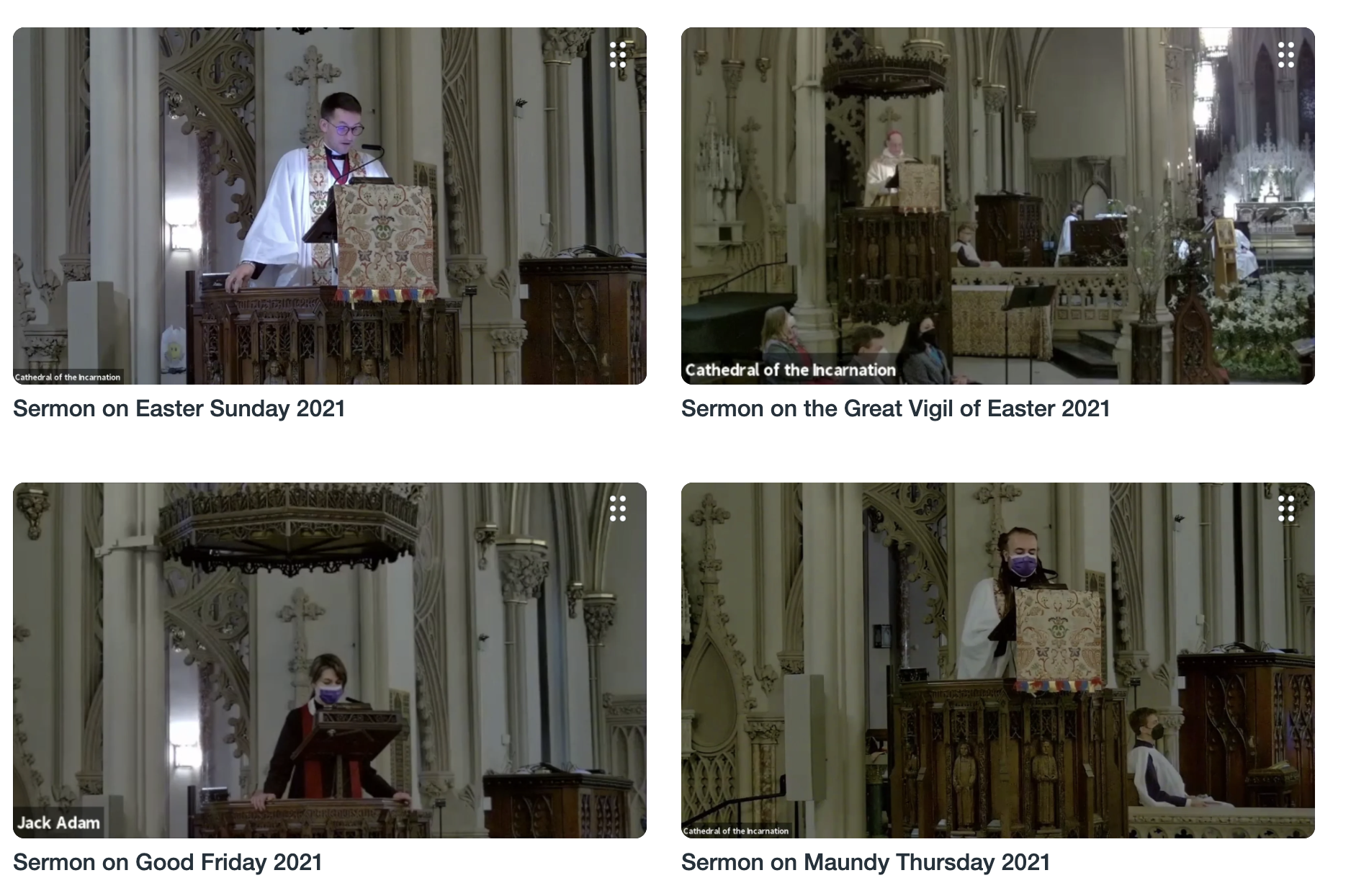 Thumbnails of sermon videos