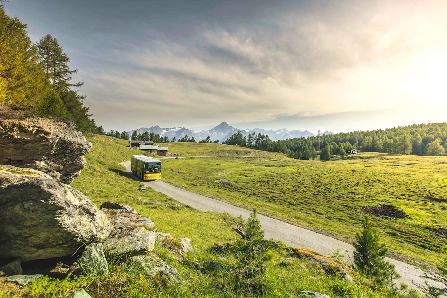Summer on the Moosalp, Car Postal, Valais, Switzerland