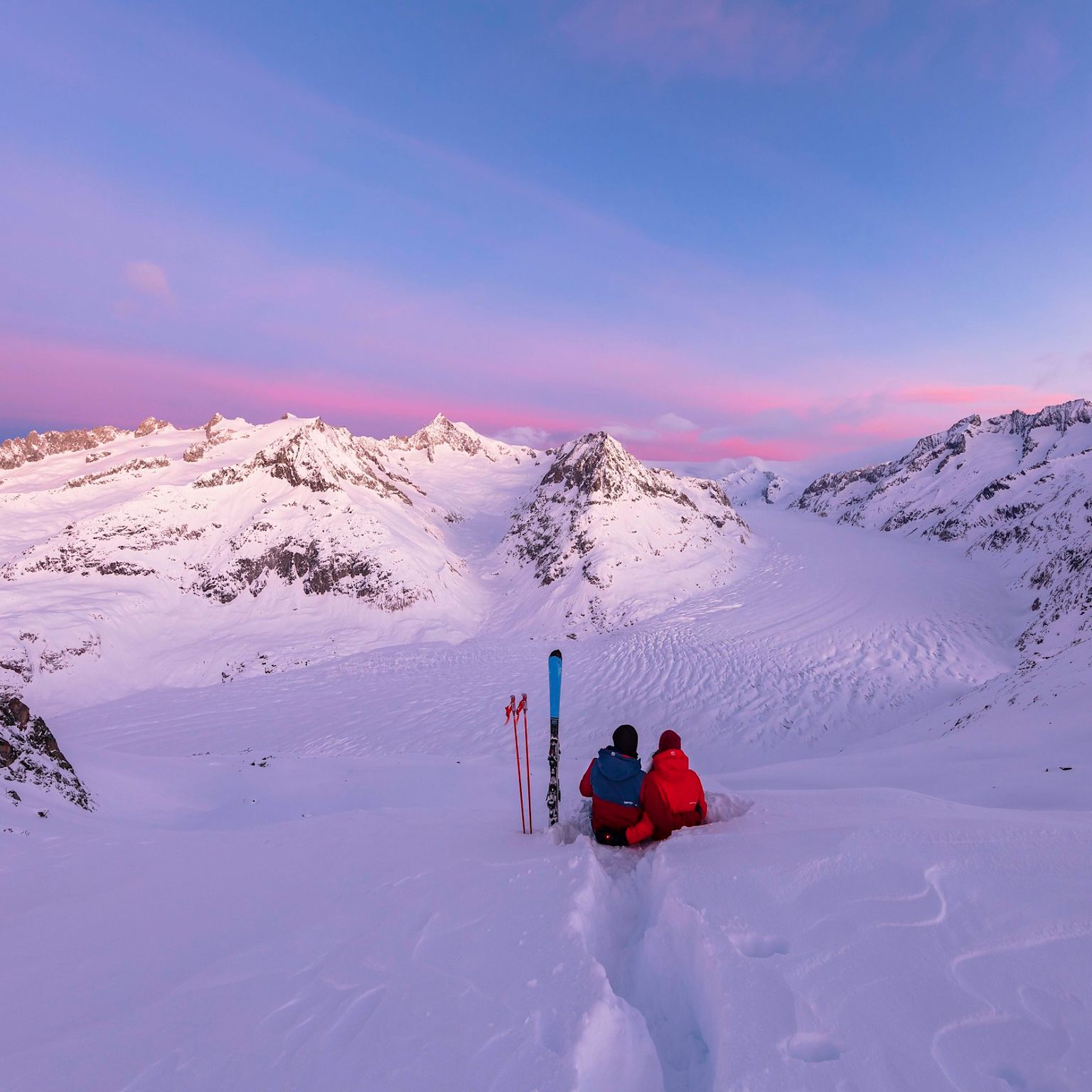 Winter landscape at Fiescheralp, Aletsch Arena, Winter in Valais, Switzerland