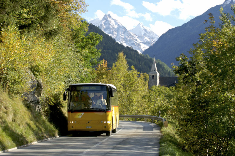Post van in the Valais, summer, mountains