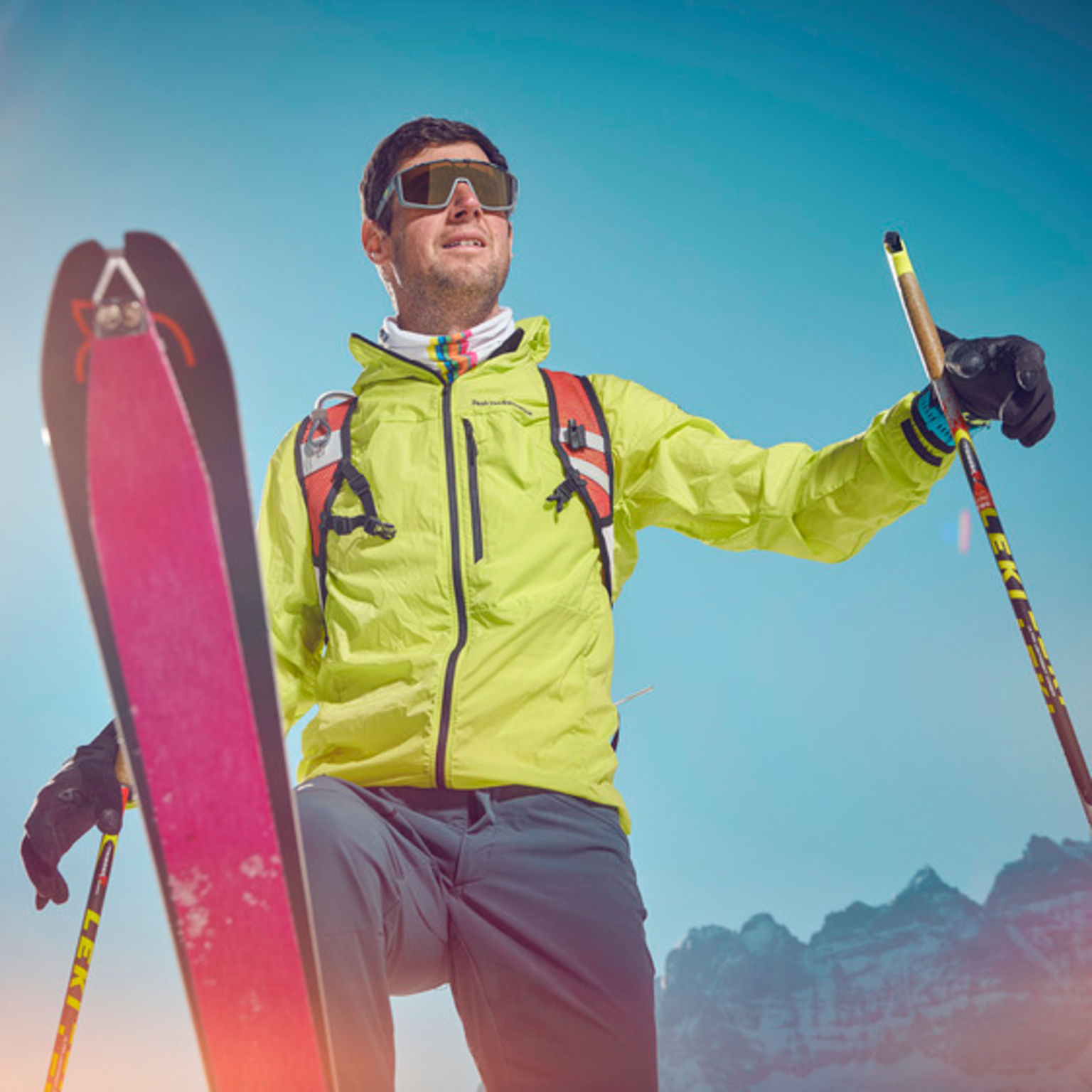 Yannick Ecoeur in his ski gear, Valais, Switzerland