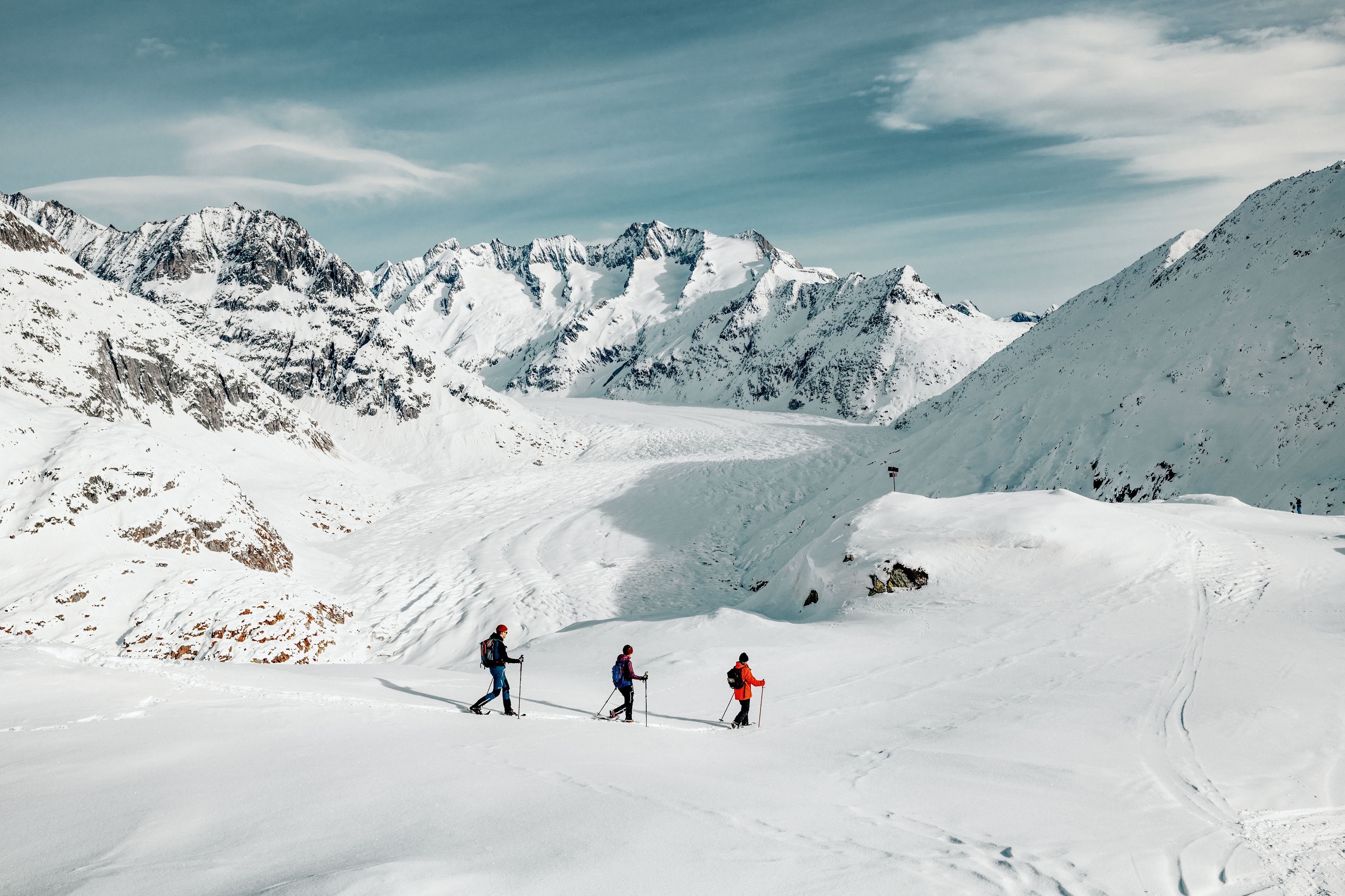 Schneeschuhtour in der Aletsch Arena, Wallis, Schweiz