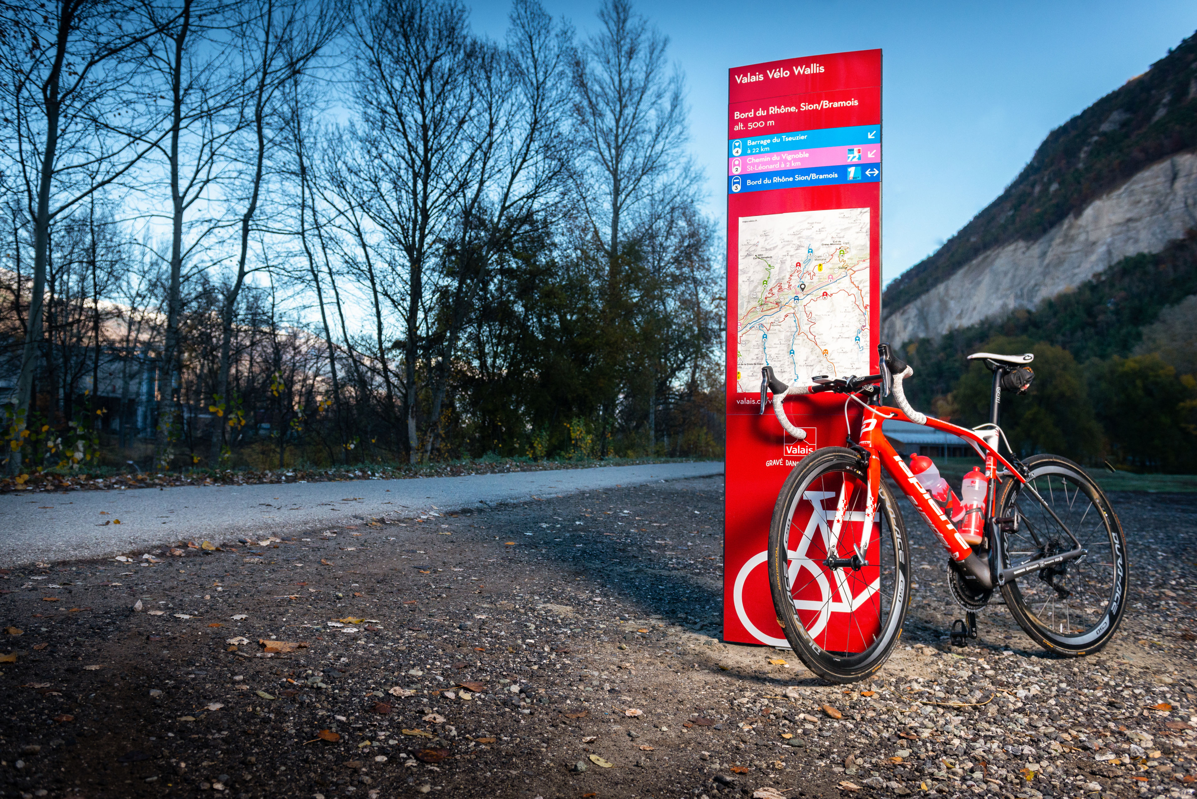 Signposted routes Valais Rhone Bramois Wallis Schweiz Switzerland Suisse