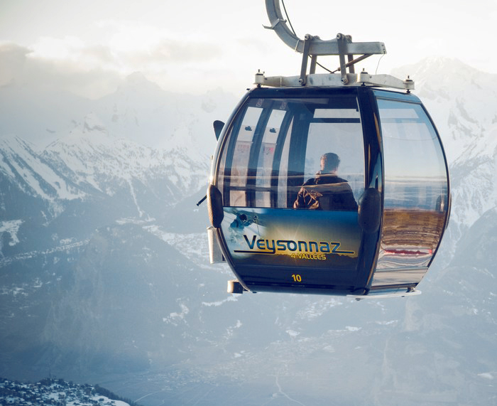 Cable car in Veysonnaz, ski holiday in Valais, winter, Switzerland