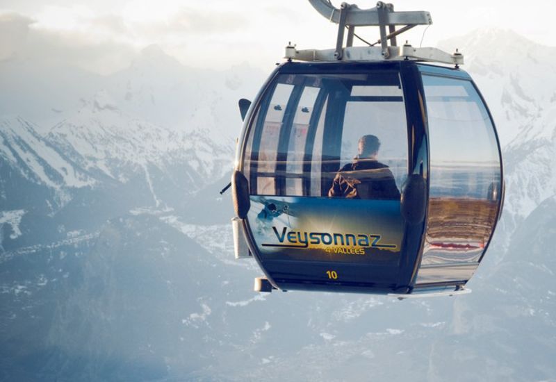 Cable car in Veysonnaz, ski holiday in Valais, winter, Switzerland