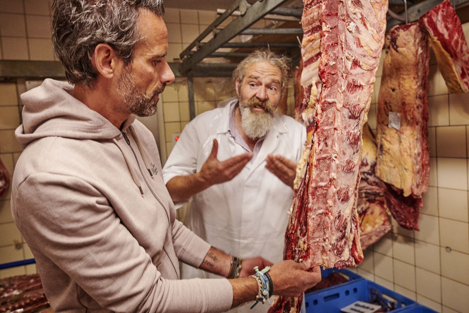 Meat selection with chef Pierre Crepaud. Valais, Switzerland