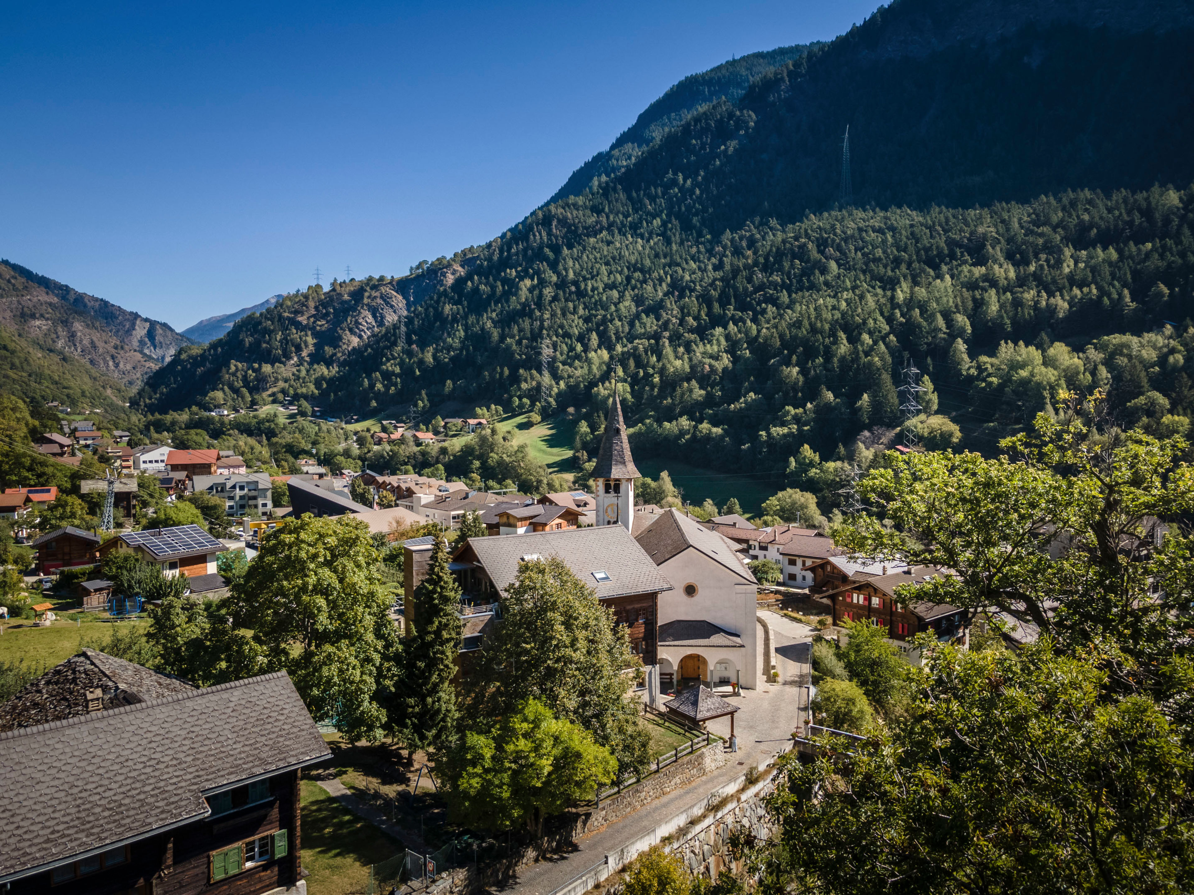 Village of Mörel in the Aletsch Arena, summer in Valais, Switzerland