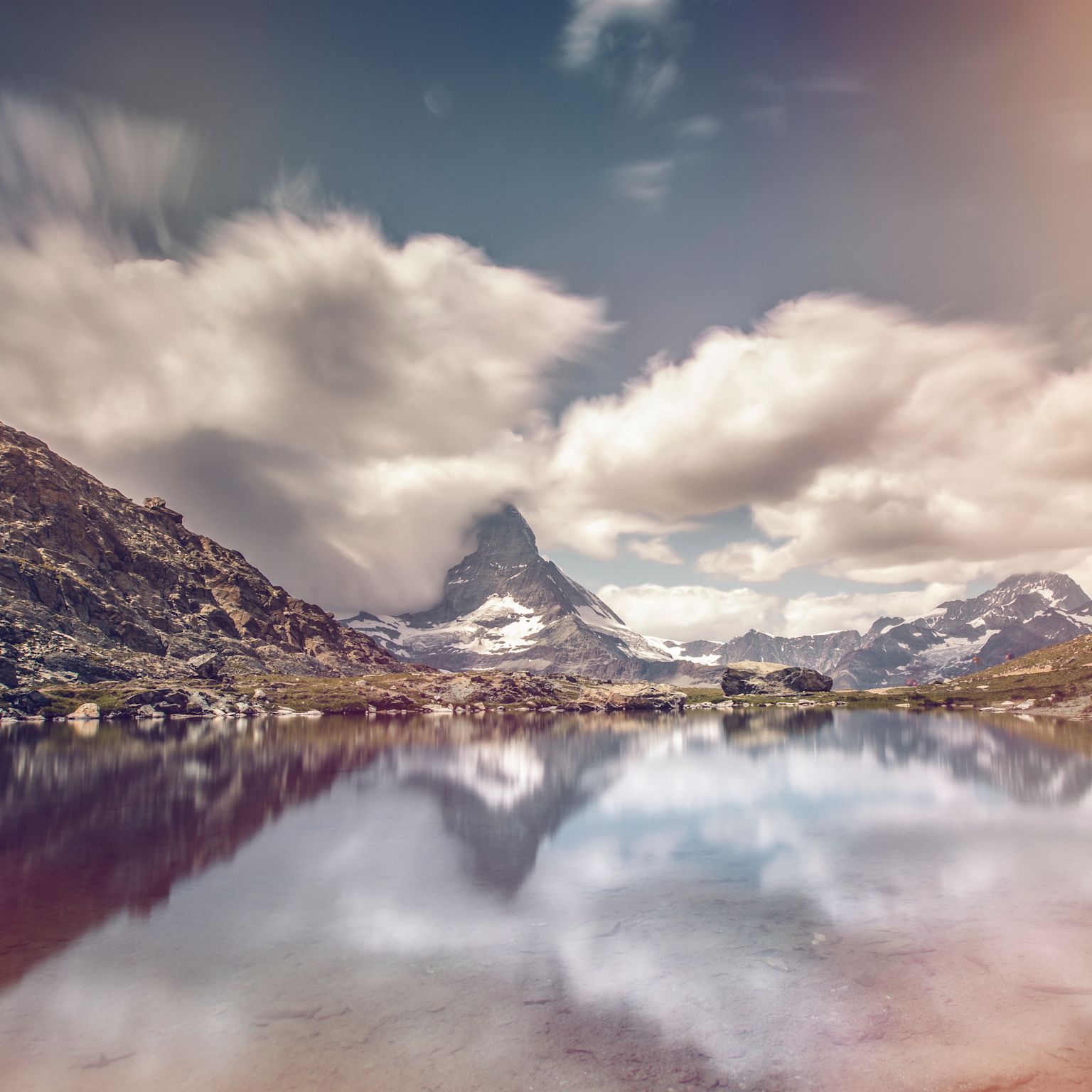 Matterhorn in Zermatt with reflection in the lake. Valais. Switzerland