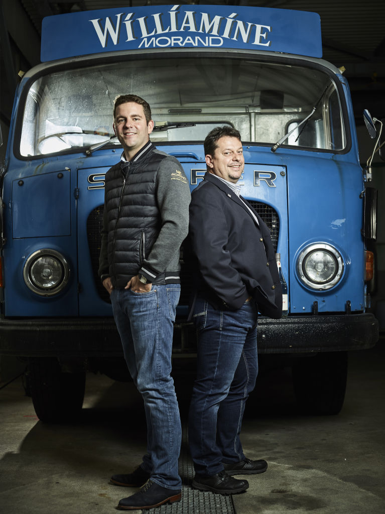 130 years Morand: Julien Morand, great-grandson of the founder, and director Fabrice Haenni (left) in front of a historic truck.
