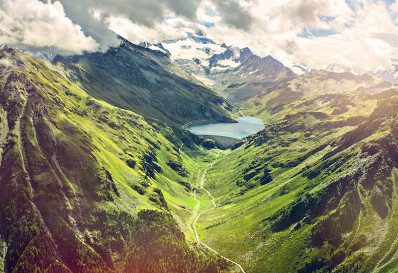 Majestic Moiry dam in Val d'Anniviers, summer in Valais, hiking, Switzerland