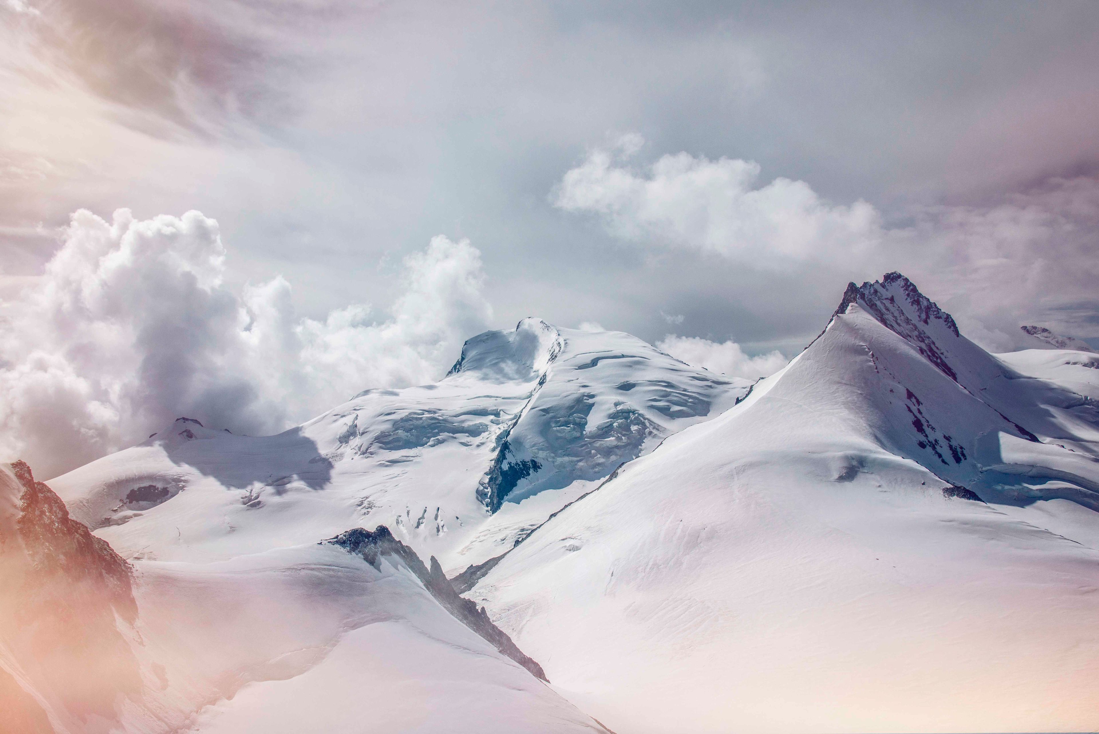 Snowy landscape of Saas-Fee in winter. Valais, Switzerland