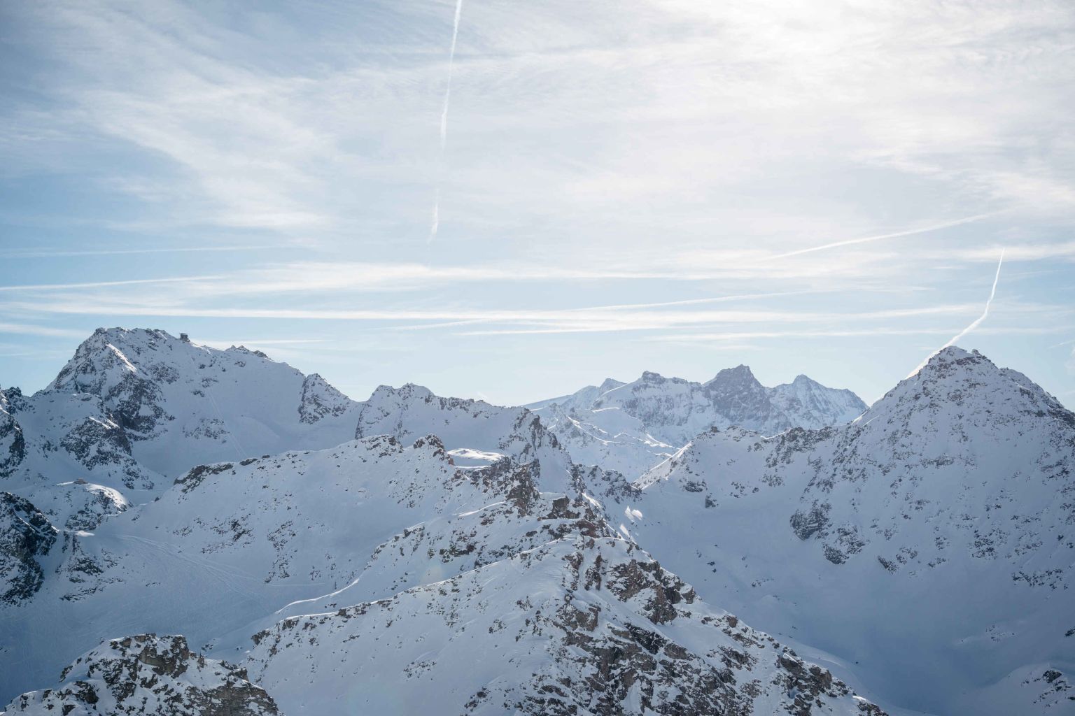 Snow-covered mountains of the Valais, Nendaz. Valais, Switzerland