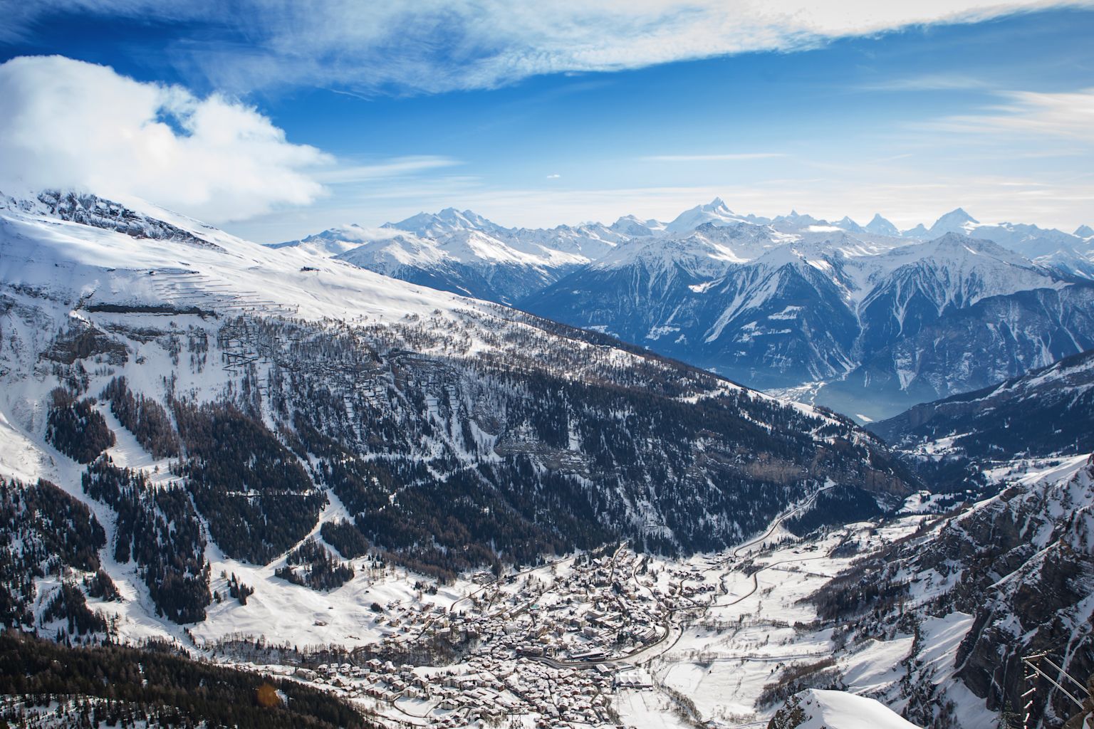 View from the Gemmi to Leukerbad in winter, Valais