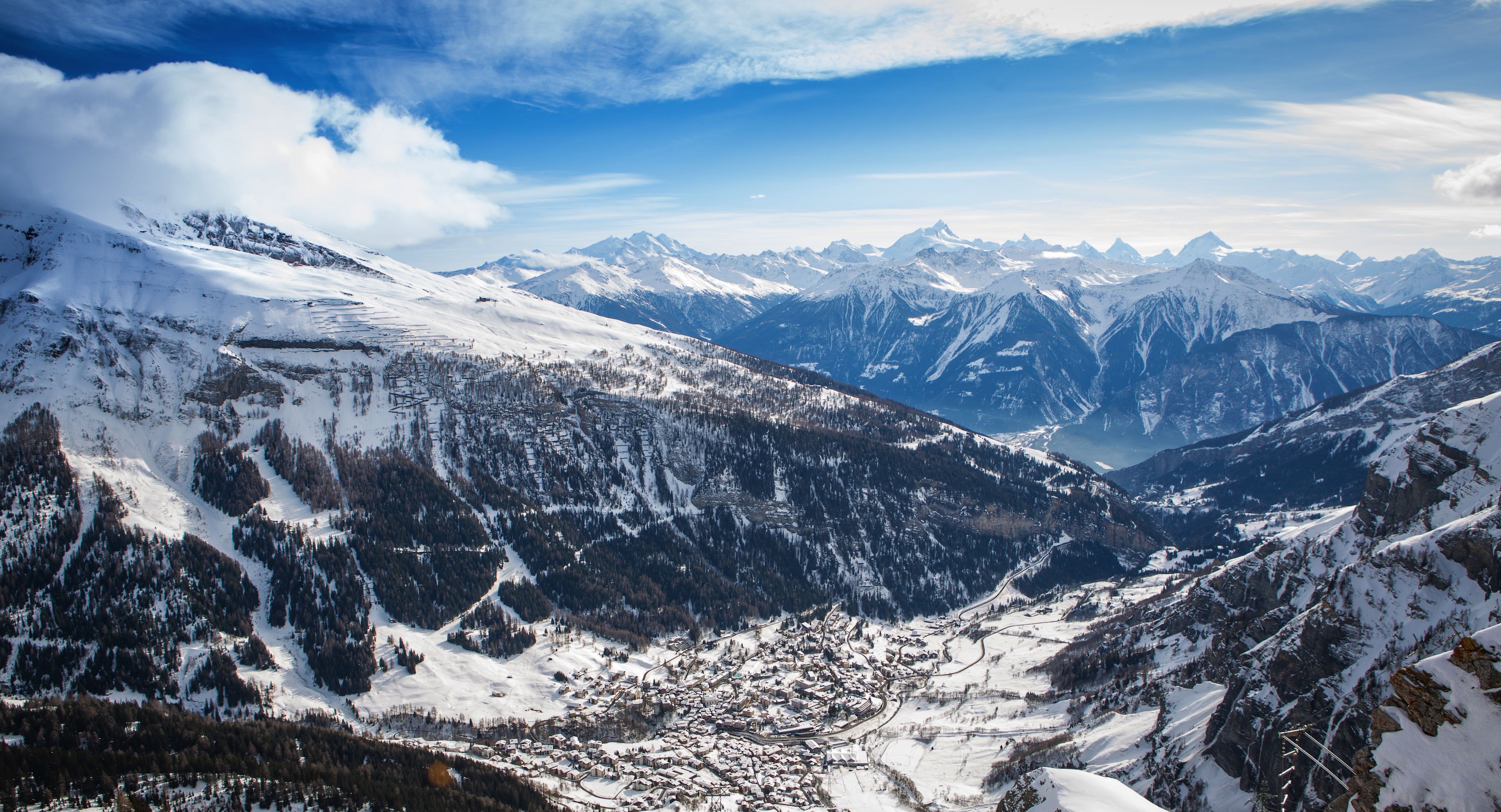 View from the Gemmi to Leukerbad in winter, Valais