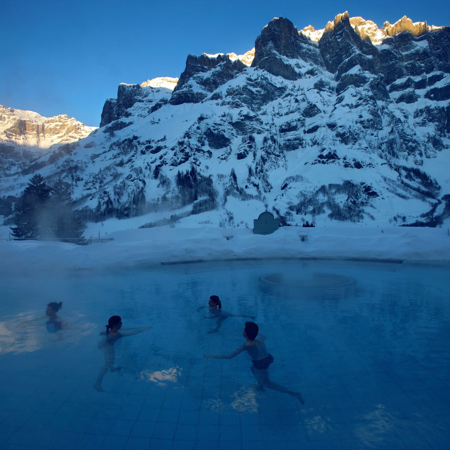 Hot springs in Leukerbad during winter, Valais