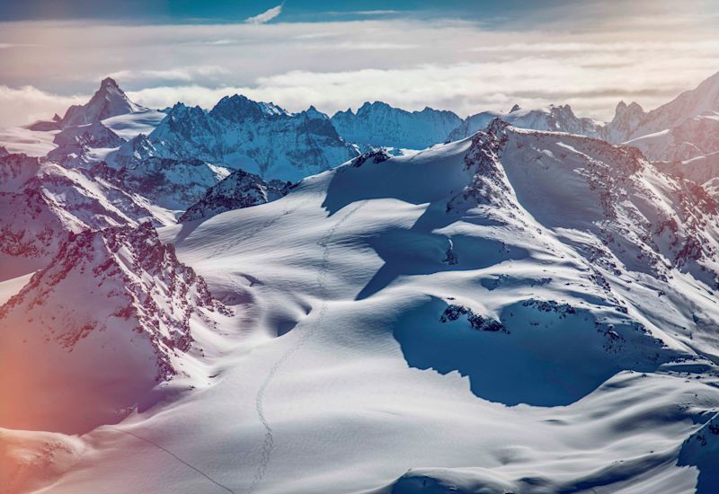 View on the Rosa Blanche from the Mont-Fort, background the Dent d'Hérens, Valais, Switzerland