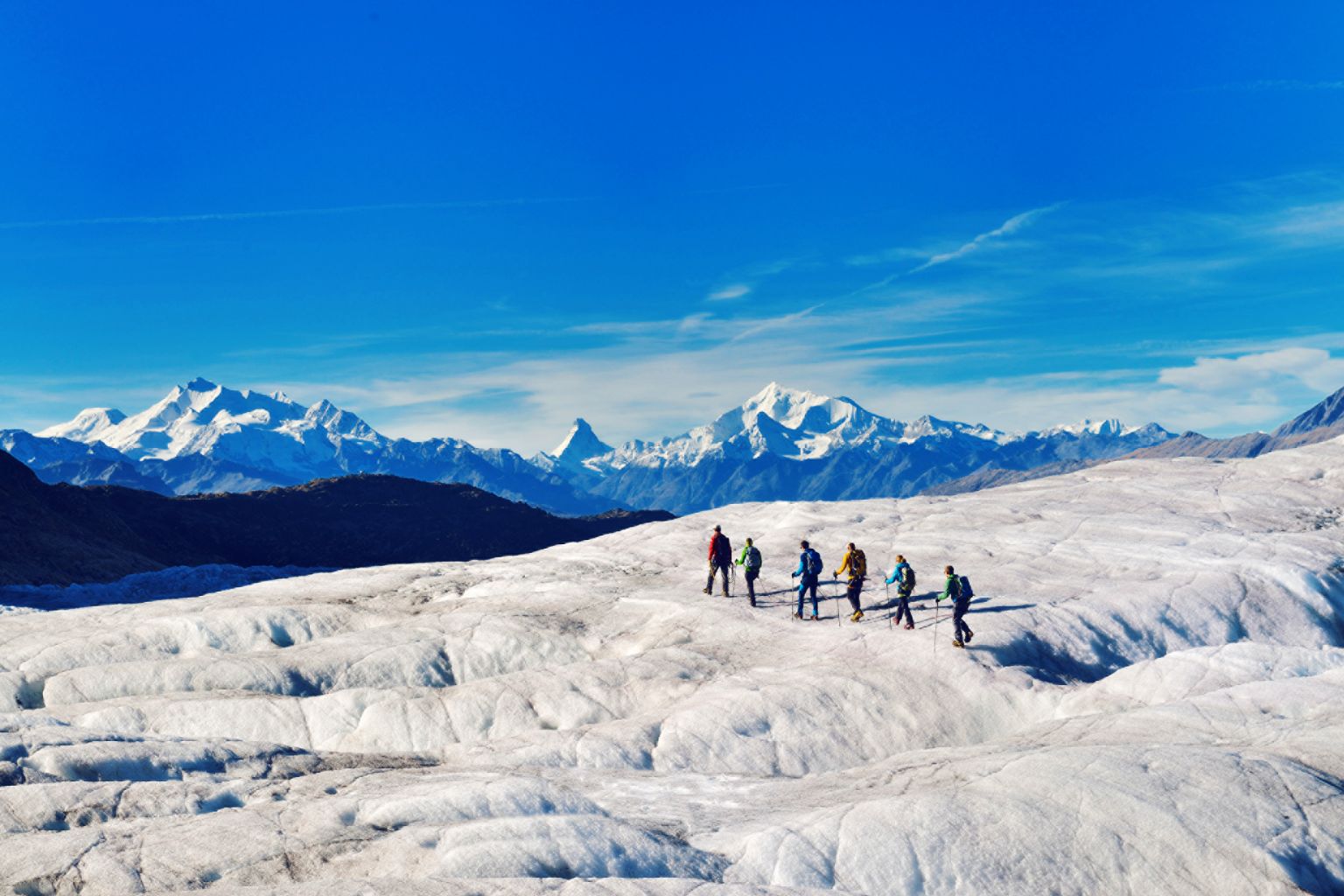 Guided walk on the Great Aletsch Glacier, Aletsch Arena, Valais