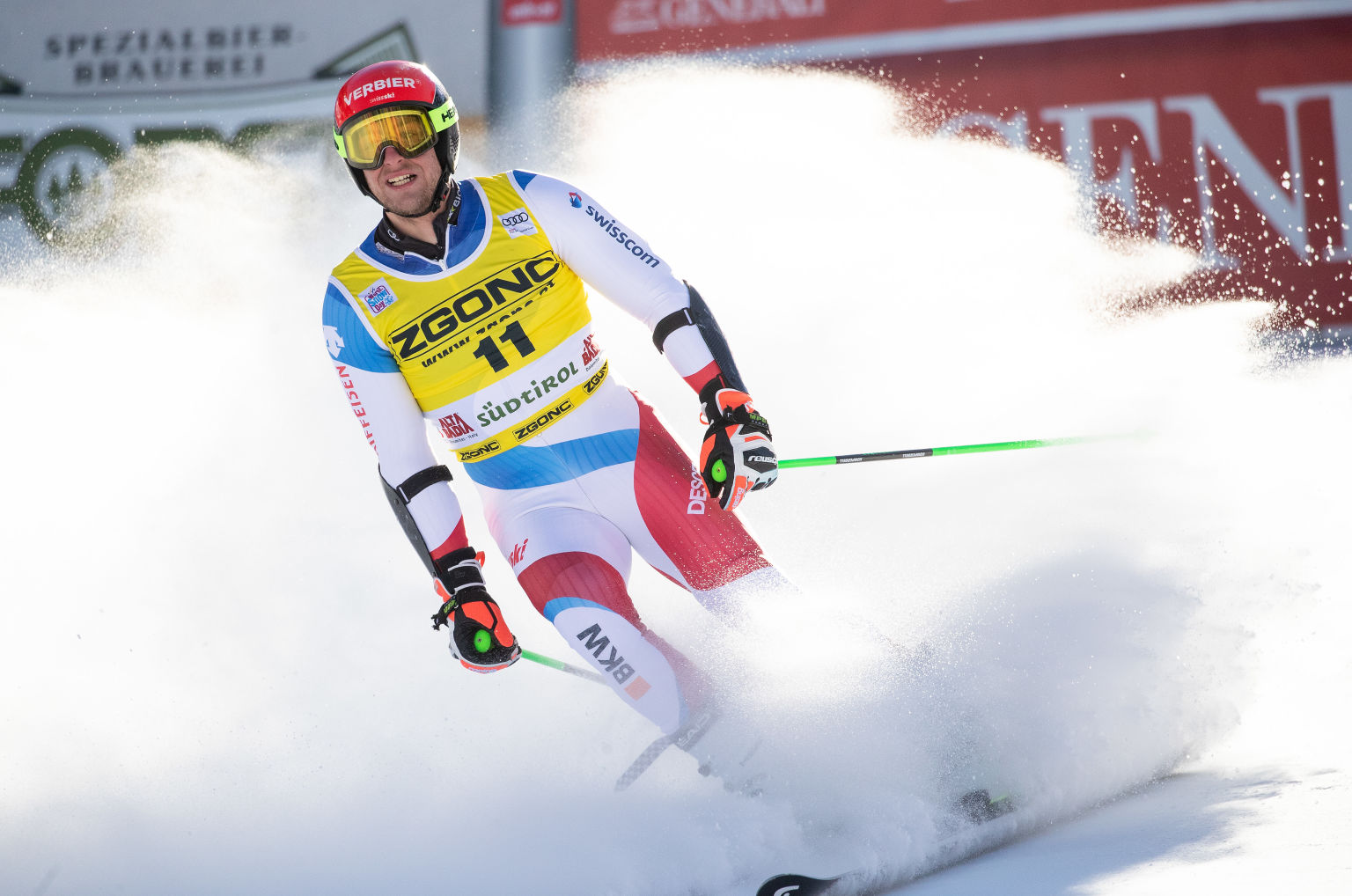 Justin murisier, der Skifahrer aus Bruson, im Ziel eines Weltcuprennens.
