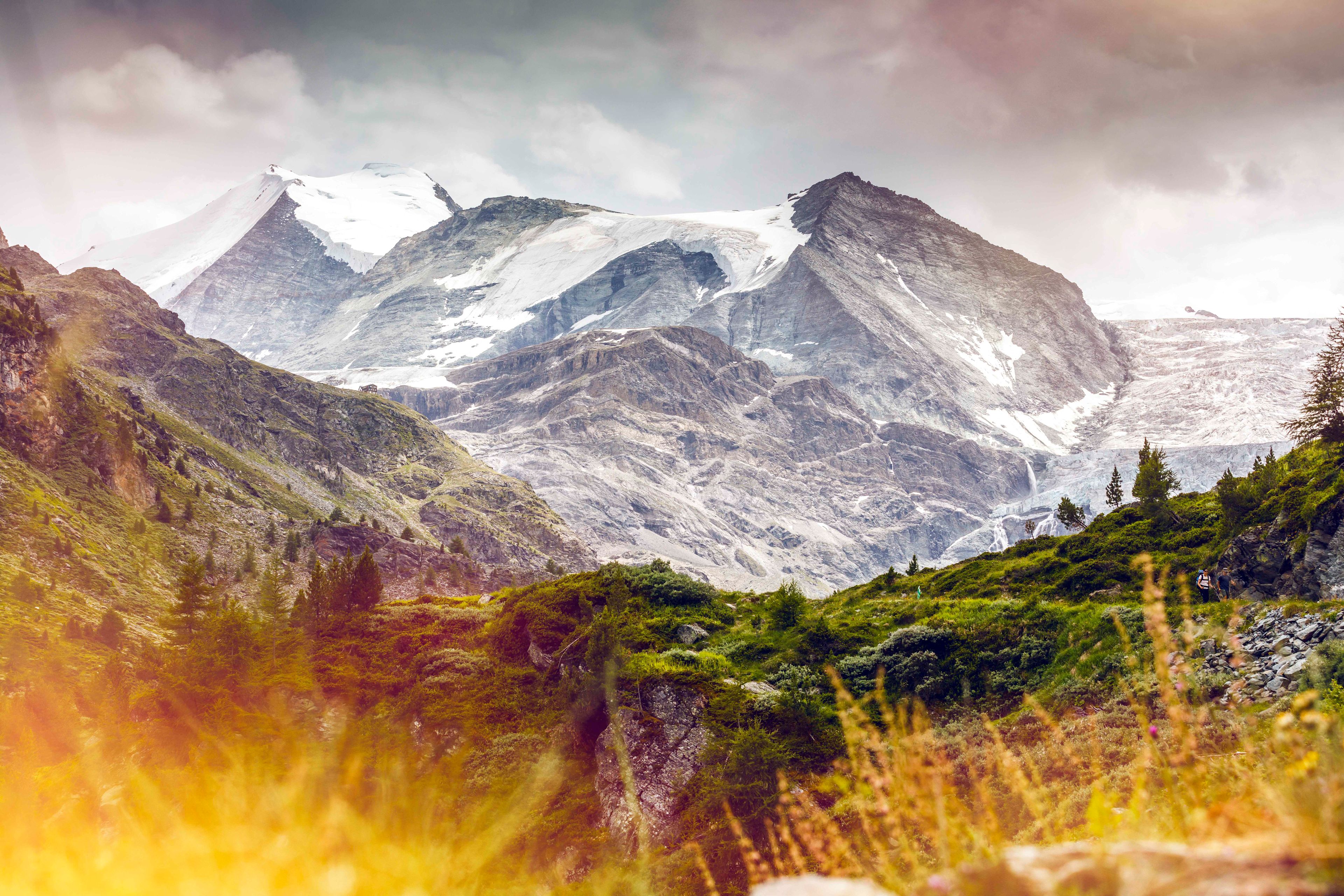View of the mountain range in the Turtmann valley with Bishorn and Pointe Burnaby