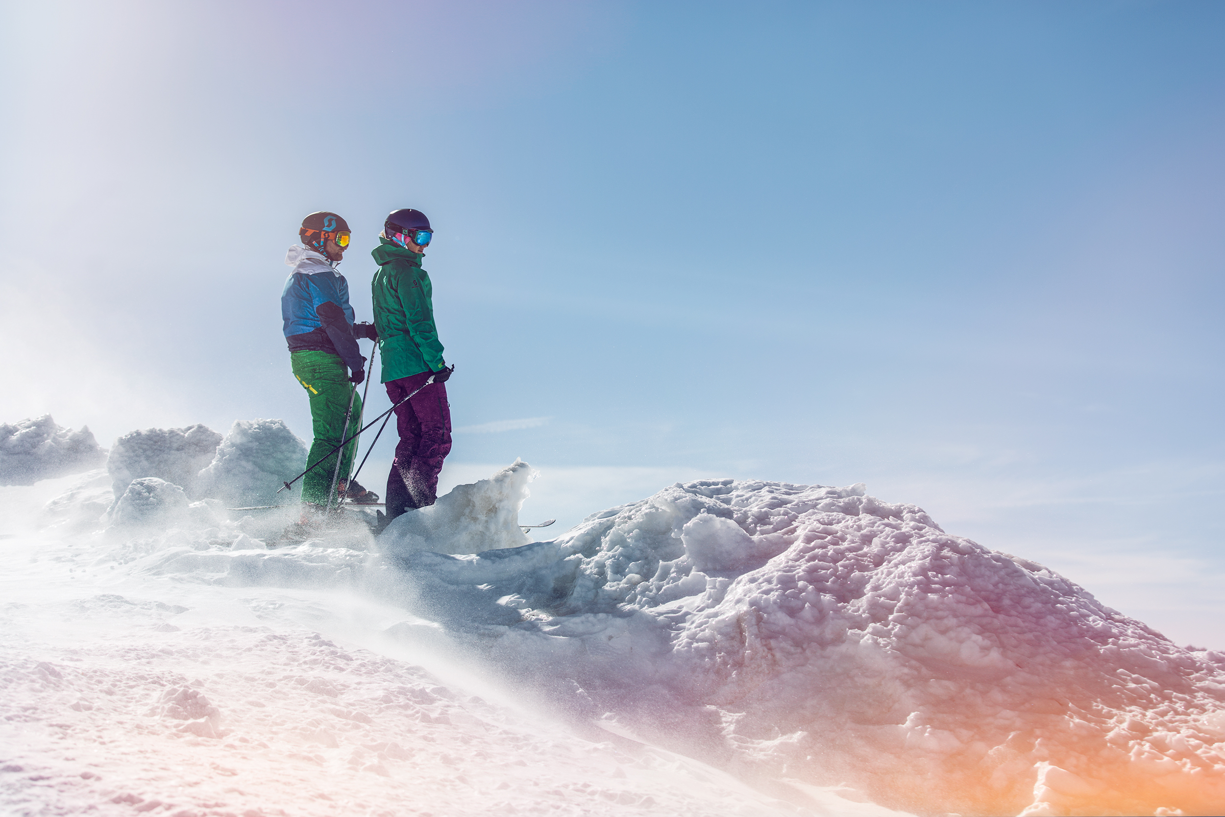 Skiers on top of the Furggsattel in Zermatt, Valais
