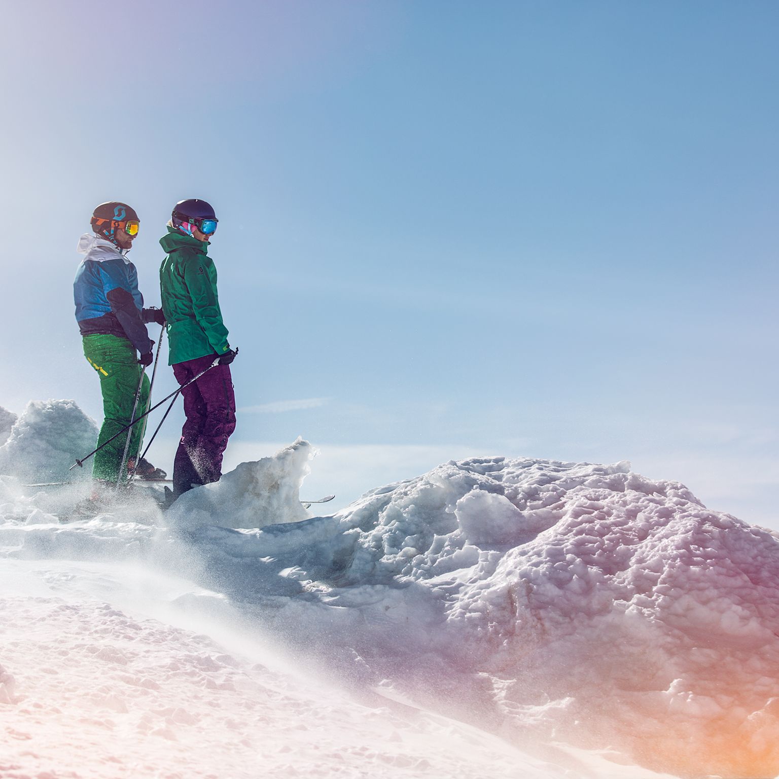 Skiers on top of the Furggsattel in Zermatt, Valais