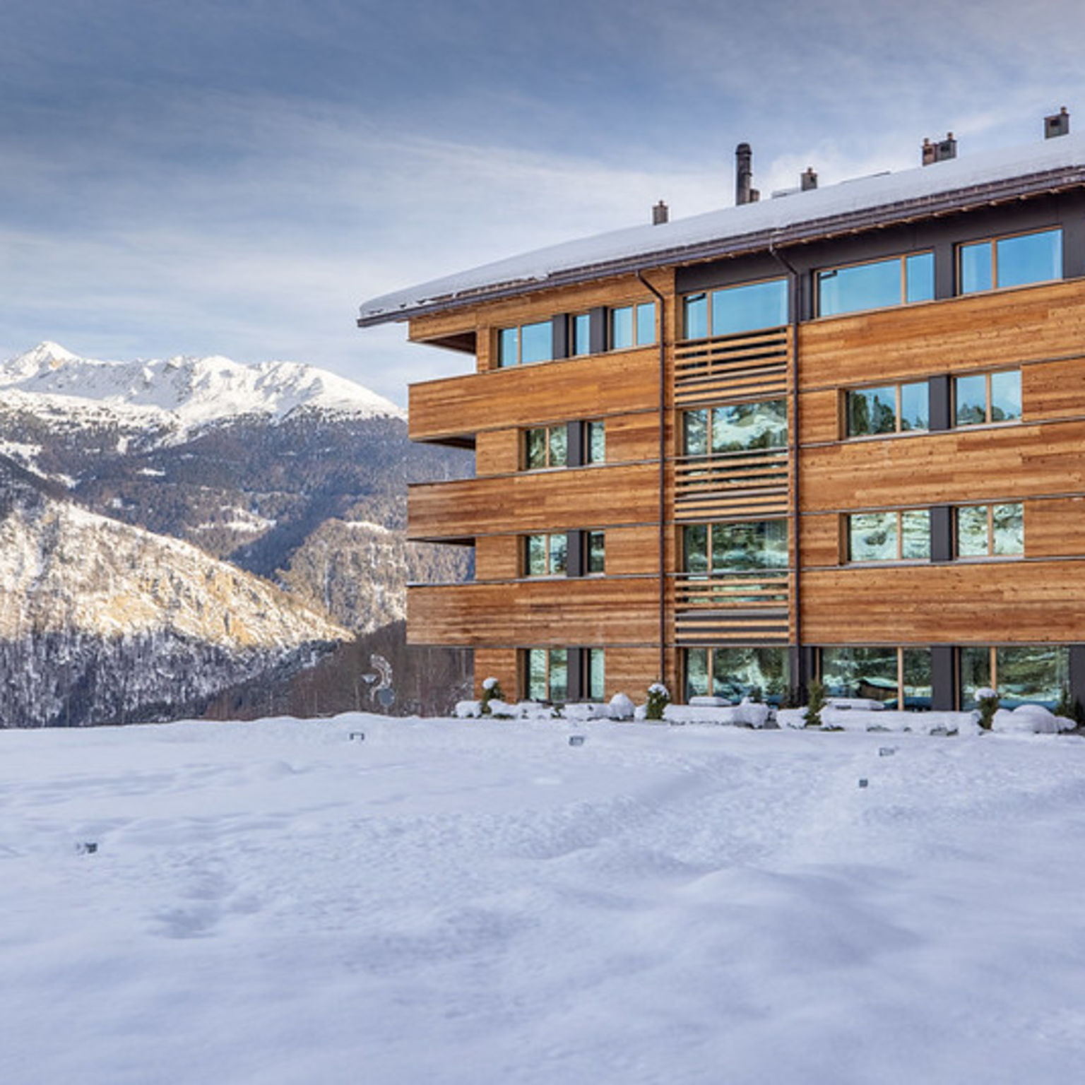 The Swisspeak Resort in Vercorin in a winter setting