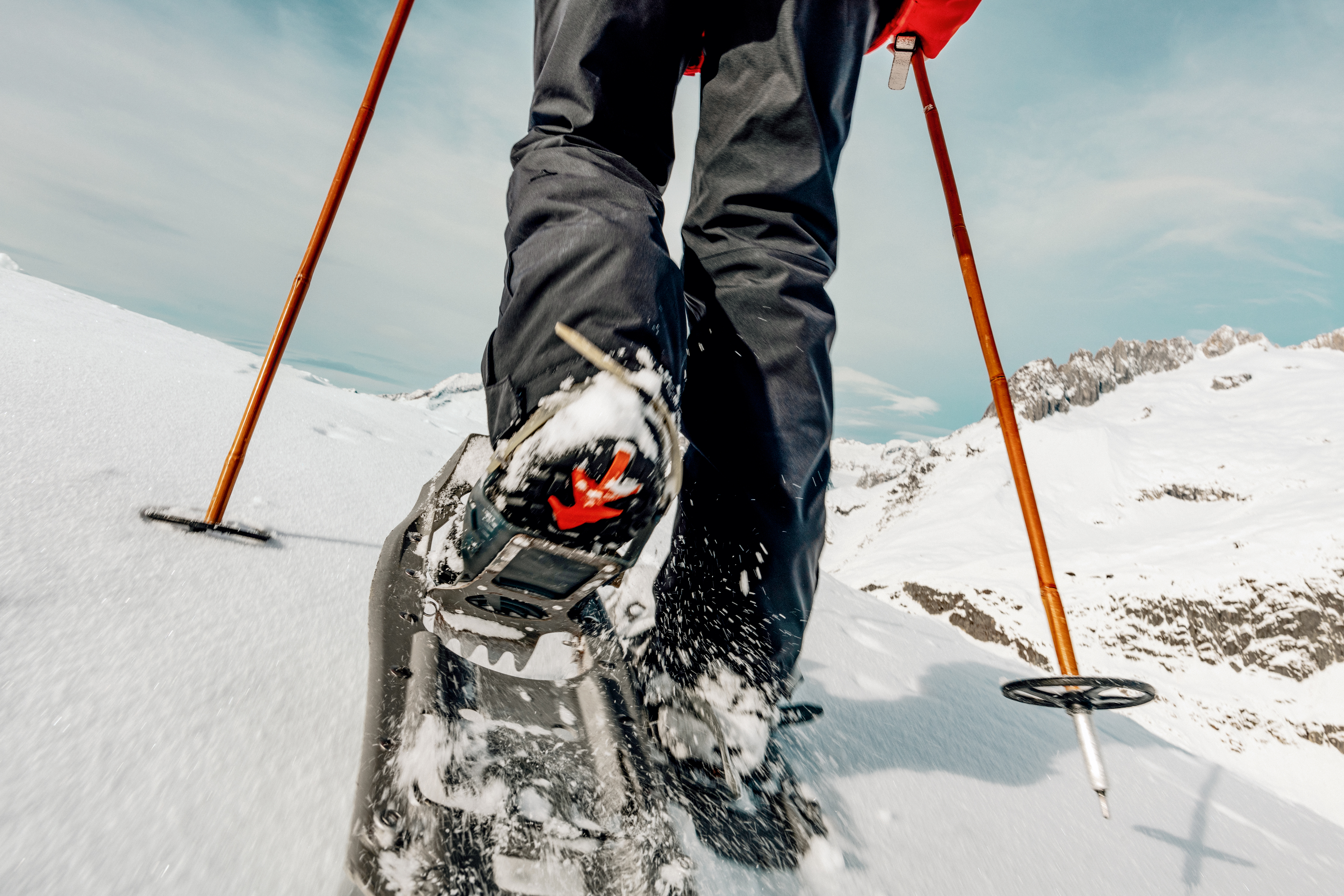 Two snowshoes and poles, that's all it takes for bliss, Valais, Switzerland
