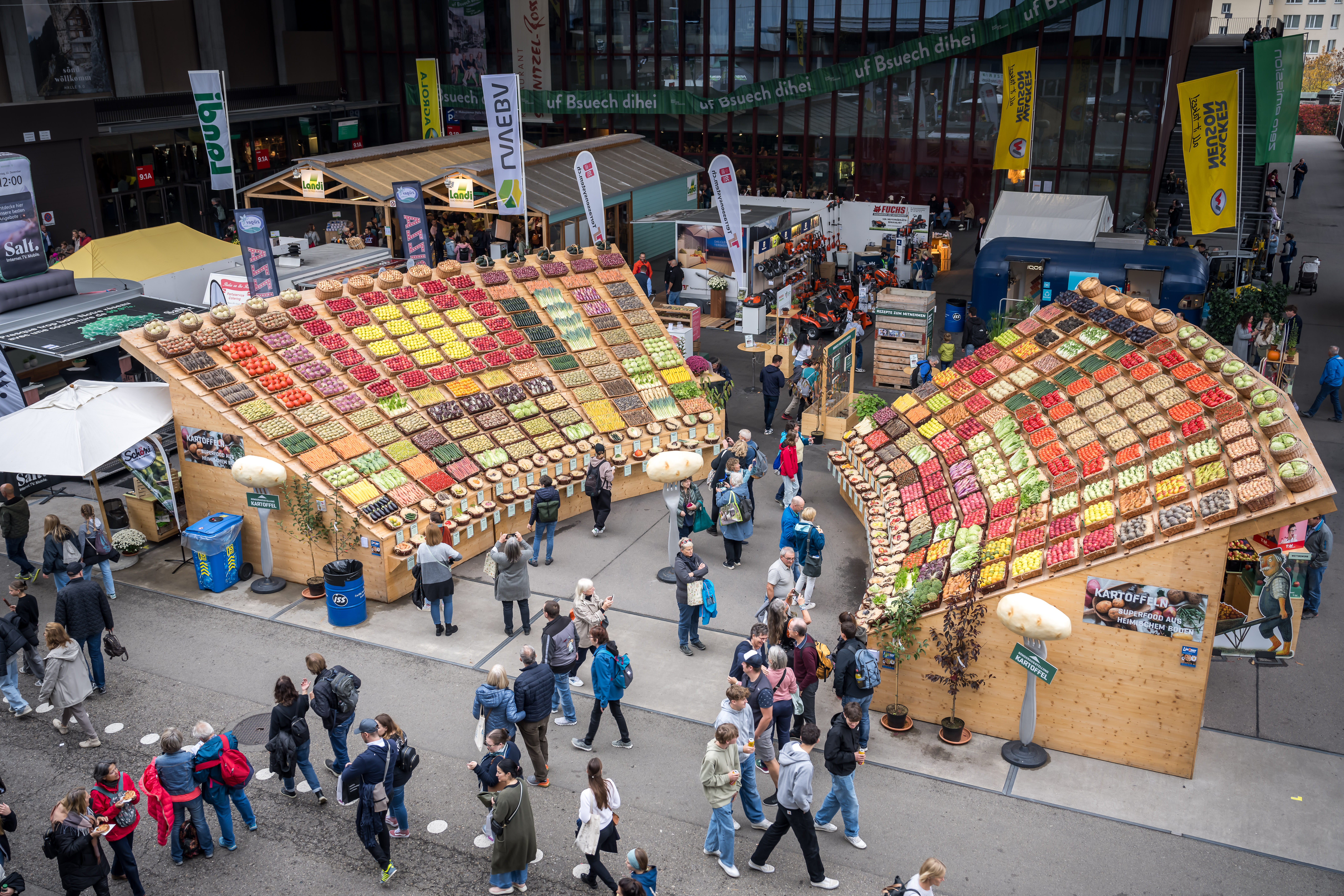 Frisches Gemüse wird auf der OLMA ausgelegt, der grössten Schweizer Messe für Landwirtschaft und Ernährung in St. Gallen.