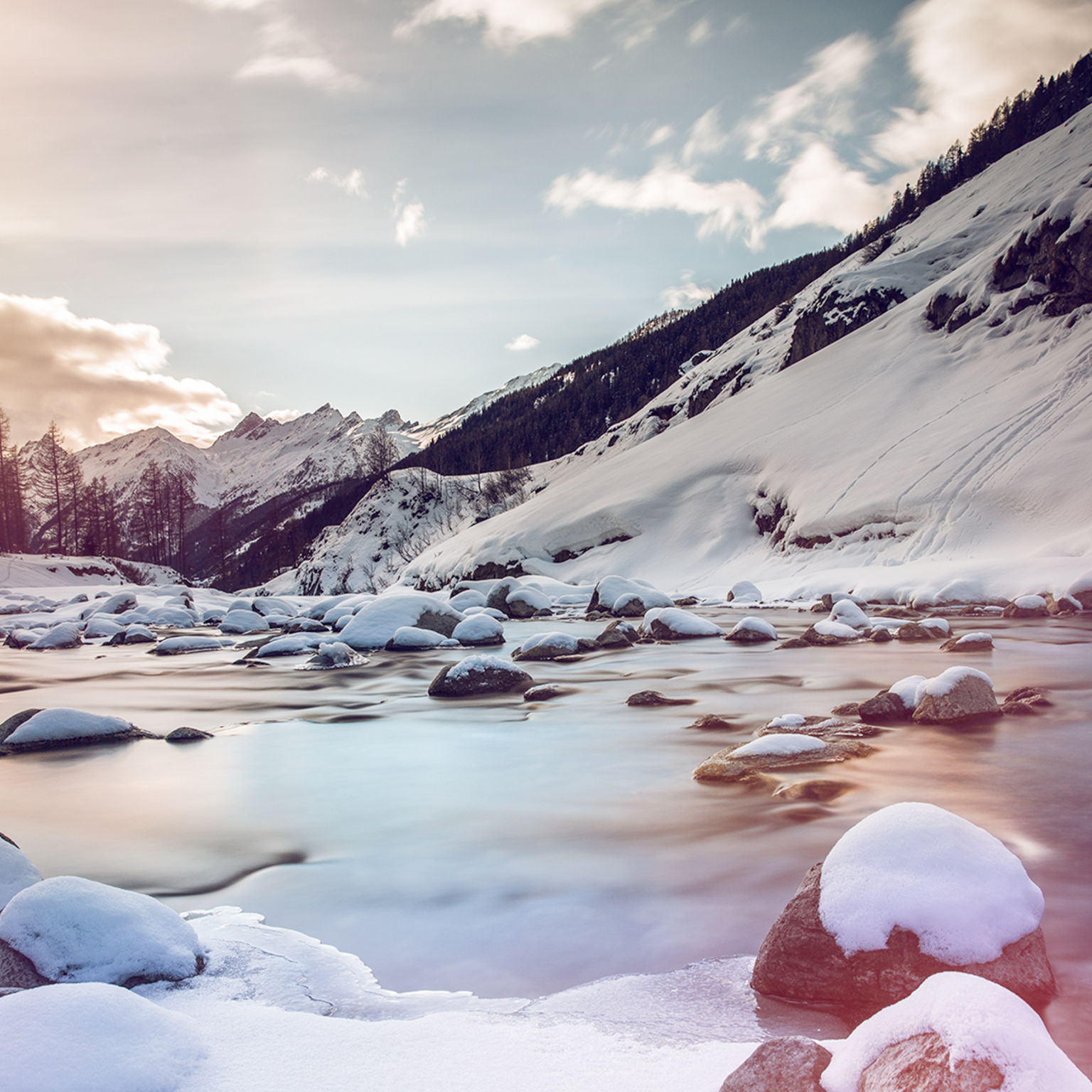 Lonza in winter in the Lötschental, Valais