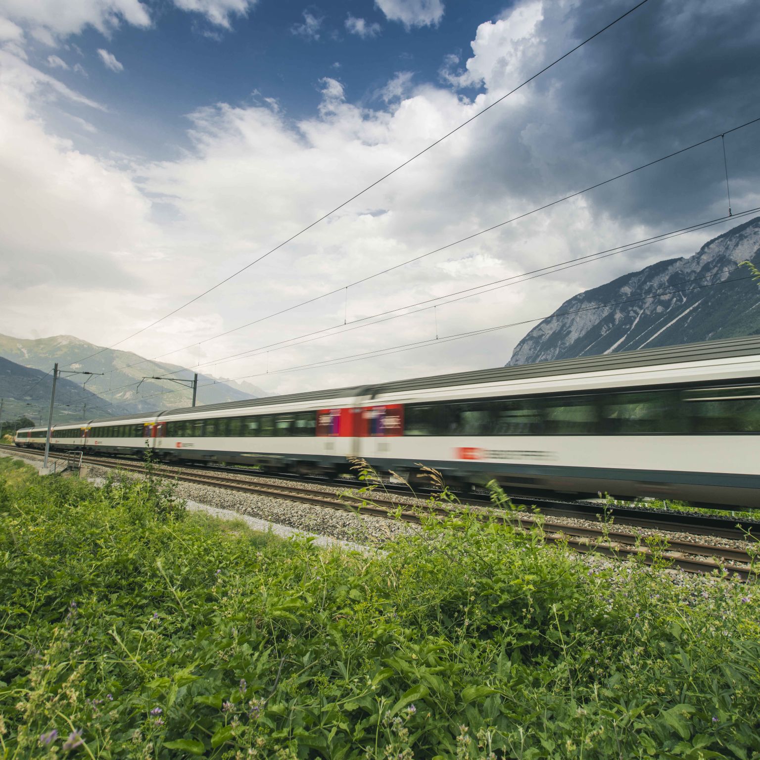 SBB train, Salgesch. Valais, Switzerland
