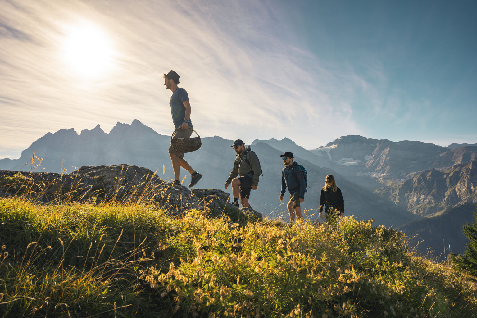 Mountain walkers in the Region Dents du Midi. Valais, Switzerland.