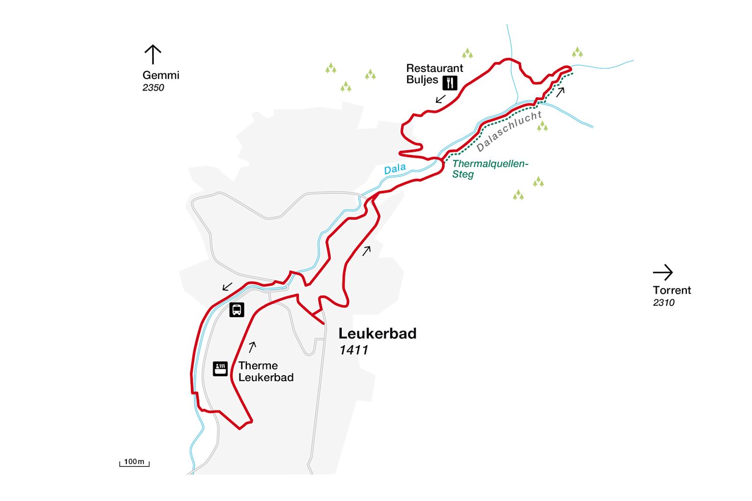 Wanderweg durch Leukerbad und seine Umgebung, Wallis, Schweiz