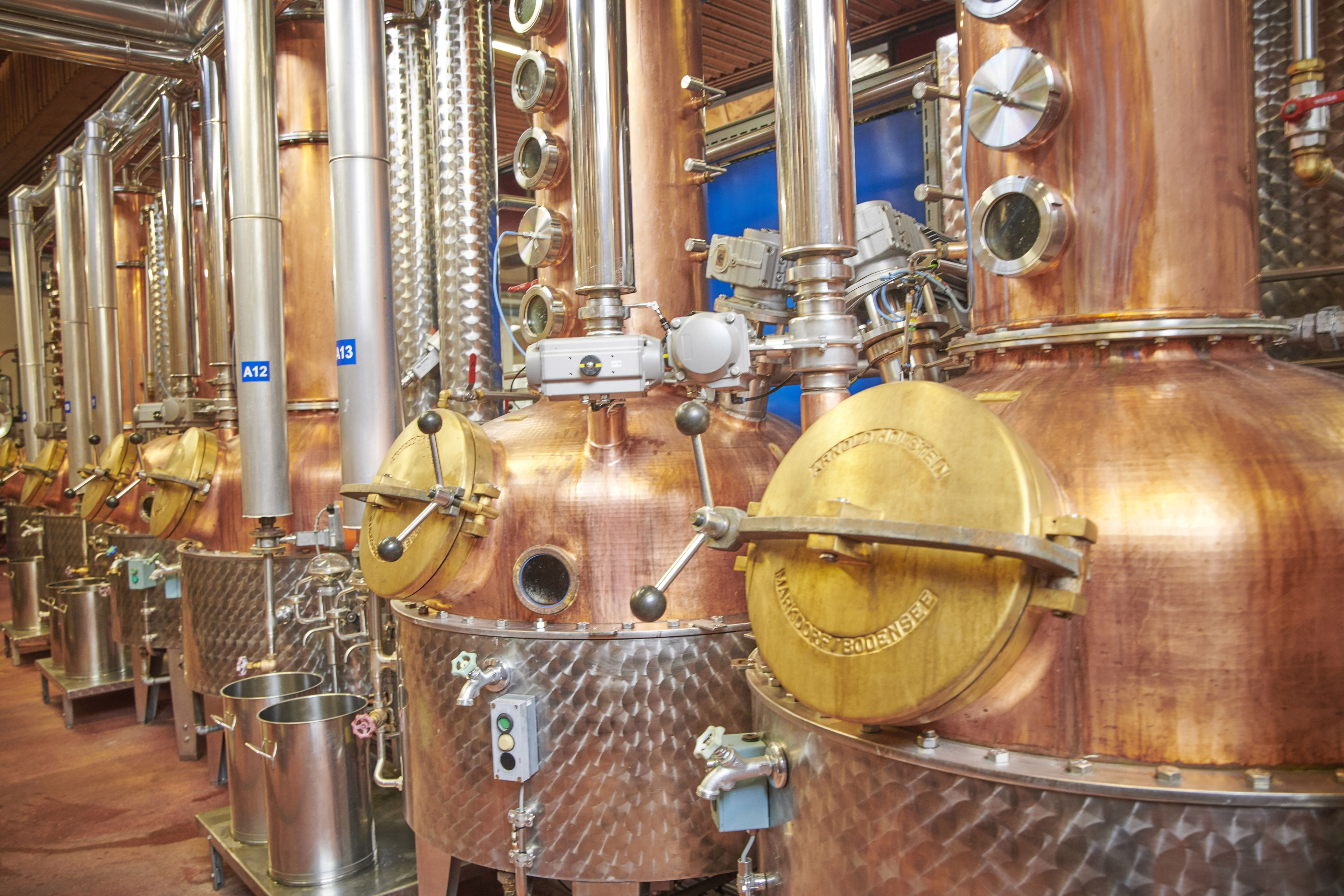 In these copper kettles the precious Eaux de Vie from the mash of fruits are distilled.